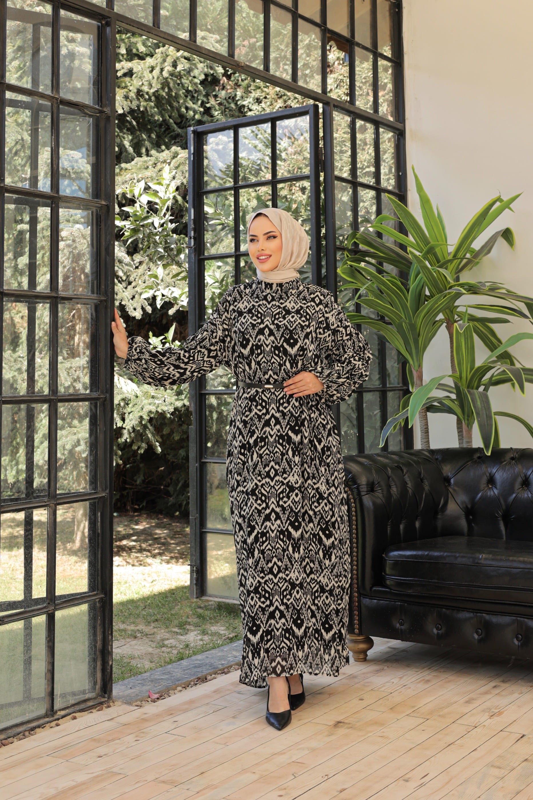 Pattern Belden Kemerli Elbise 