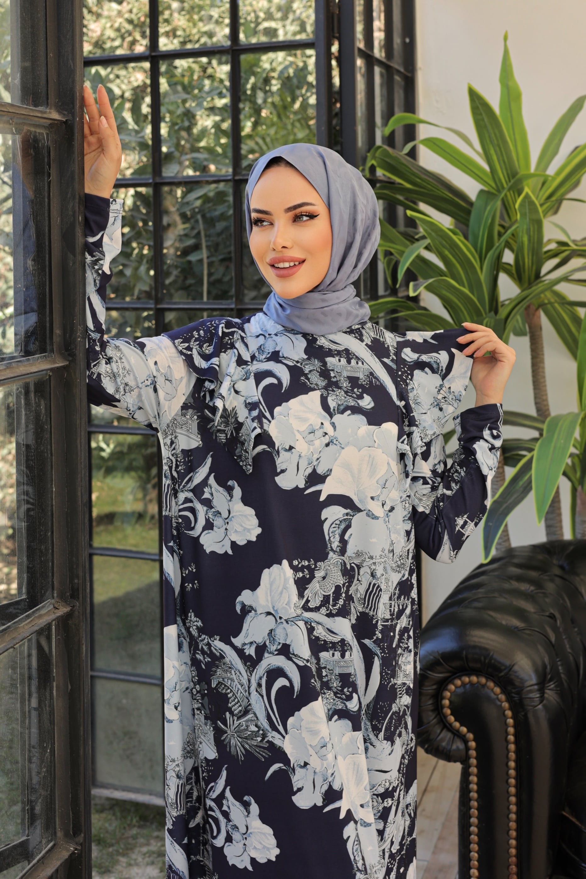 Jarse Japanese Summer Desenli Omuzları Volanlı Elbise
