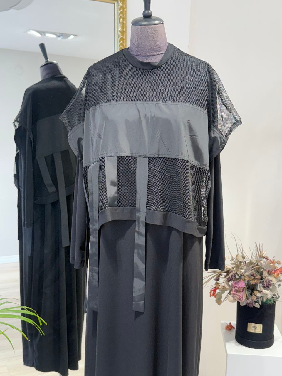 HEDDY File Garnili Oversize Elbise – Siyah