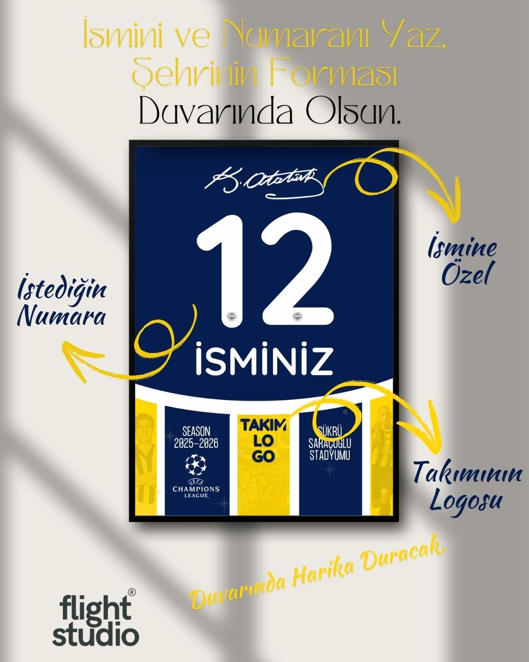 Sarı Lacivert Ruhu Duvarında / Kişiselleştirebilir Poster Forma