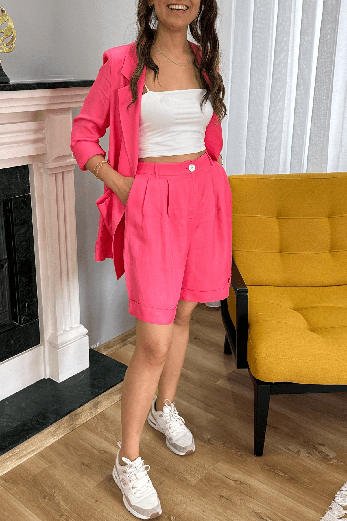 Pembe Ceket Şort Takım