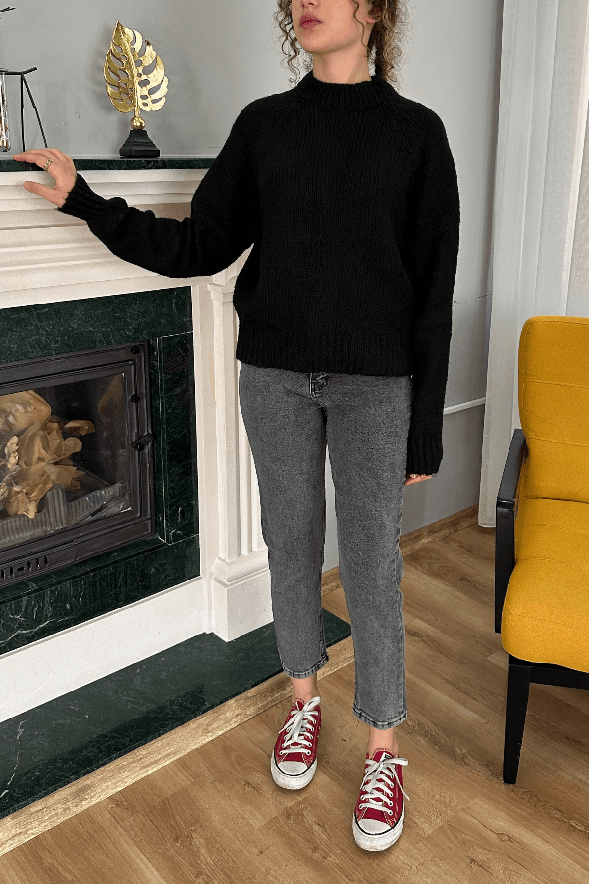 Gri Likralı Mom Jean