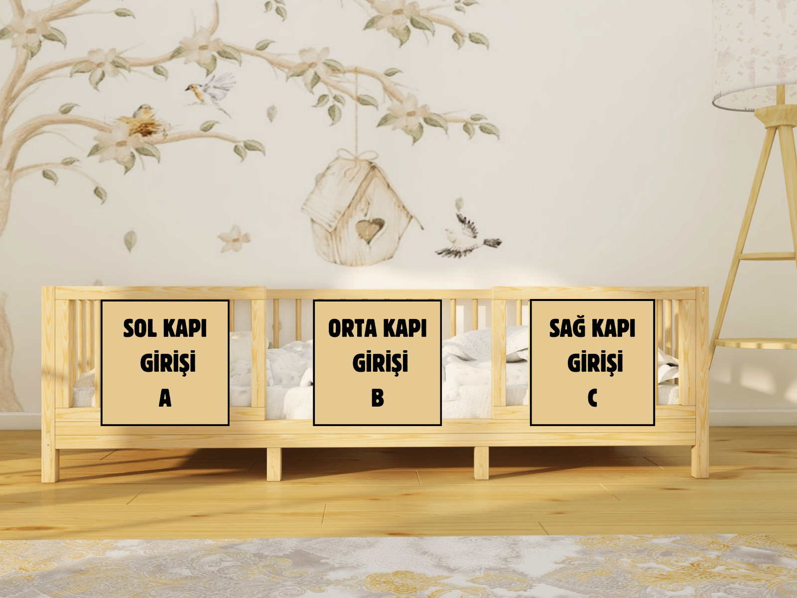 Alaz- Montessori Önü Çıkabilen Bebek Ve Çocuk Doğal Ahşap Yer Yatağı