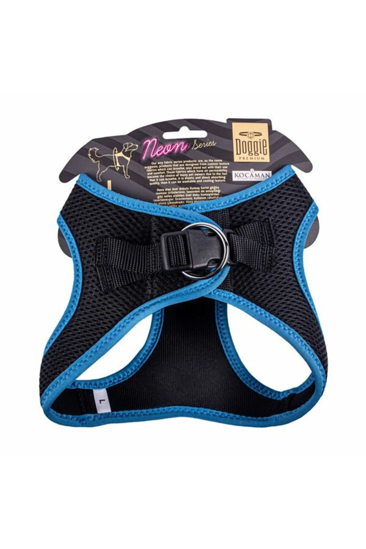 Doggie Havalı Dokuma Neon Küçük Irk Köpek Göğüs Tasması Large Mavi 42-48 Cm