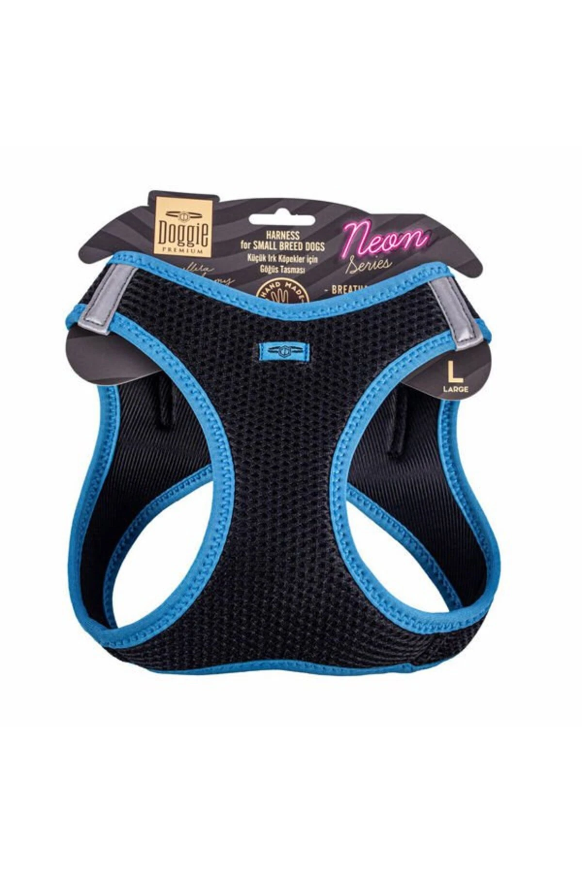 Doggie Havalı Dokuma Neon Küçük Irk Köpek Göğüs Tasması Large Mavi 42-48 Cm