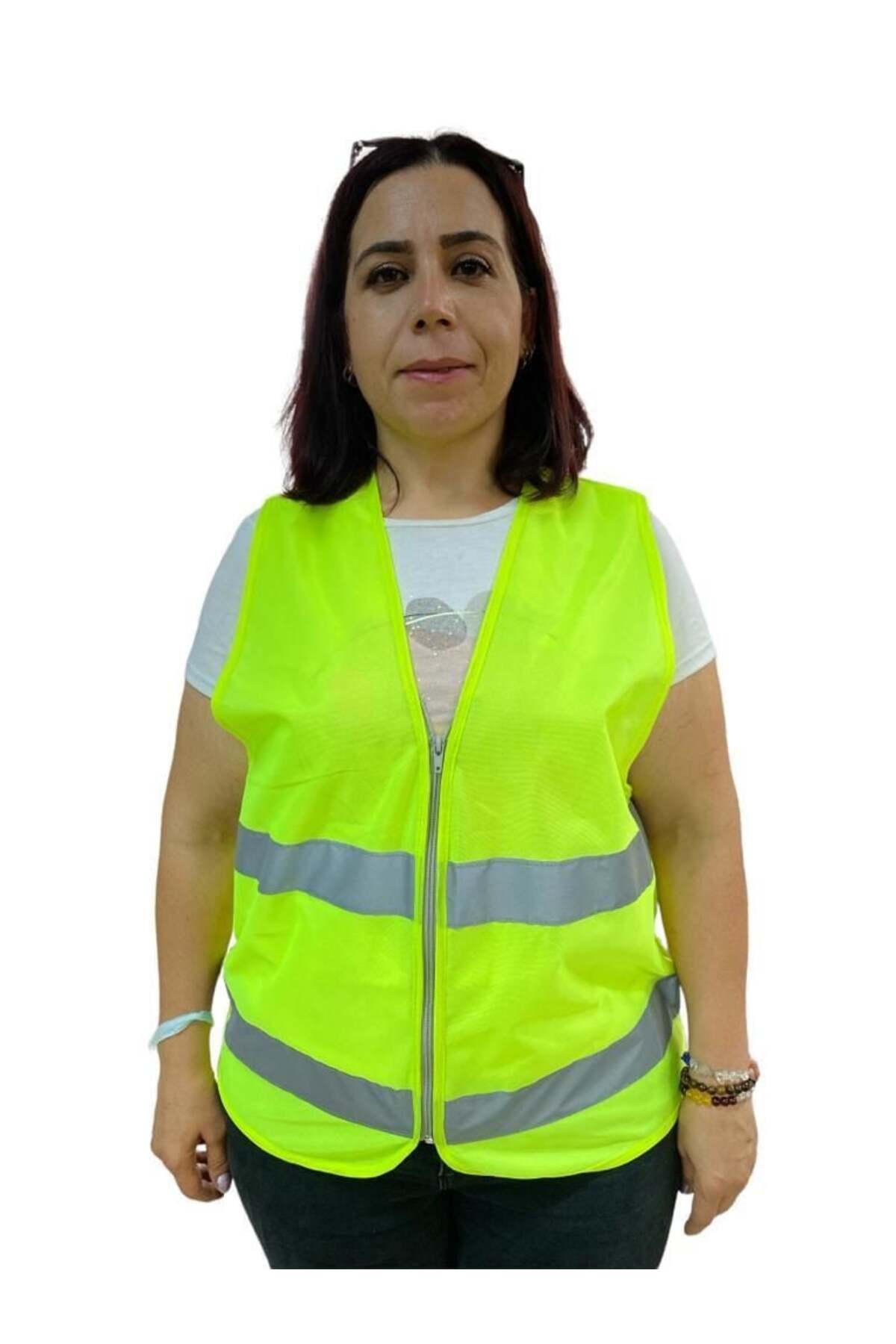 Fermuarlı Sarı İkaz Yeleği XL Beden 59 cm