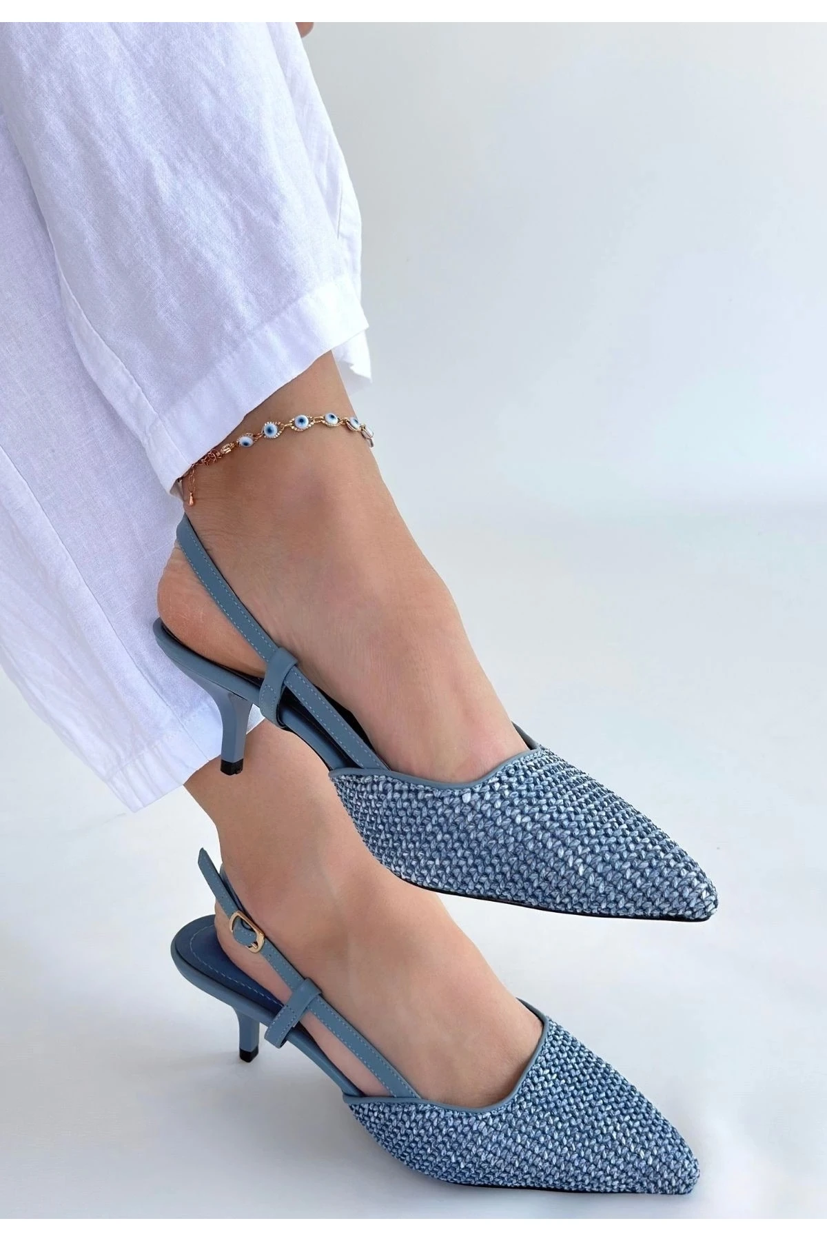 Natti Mavi Cilt Topuklu Ayakkabı