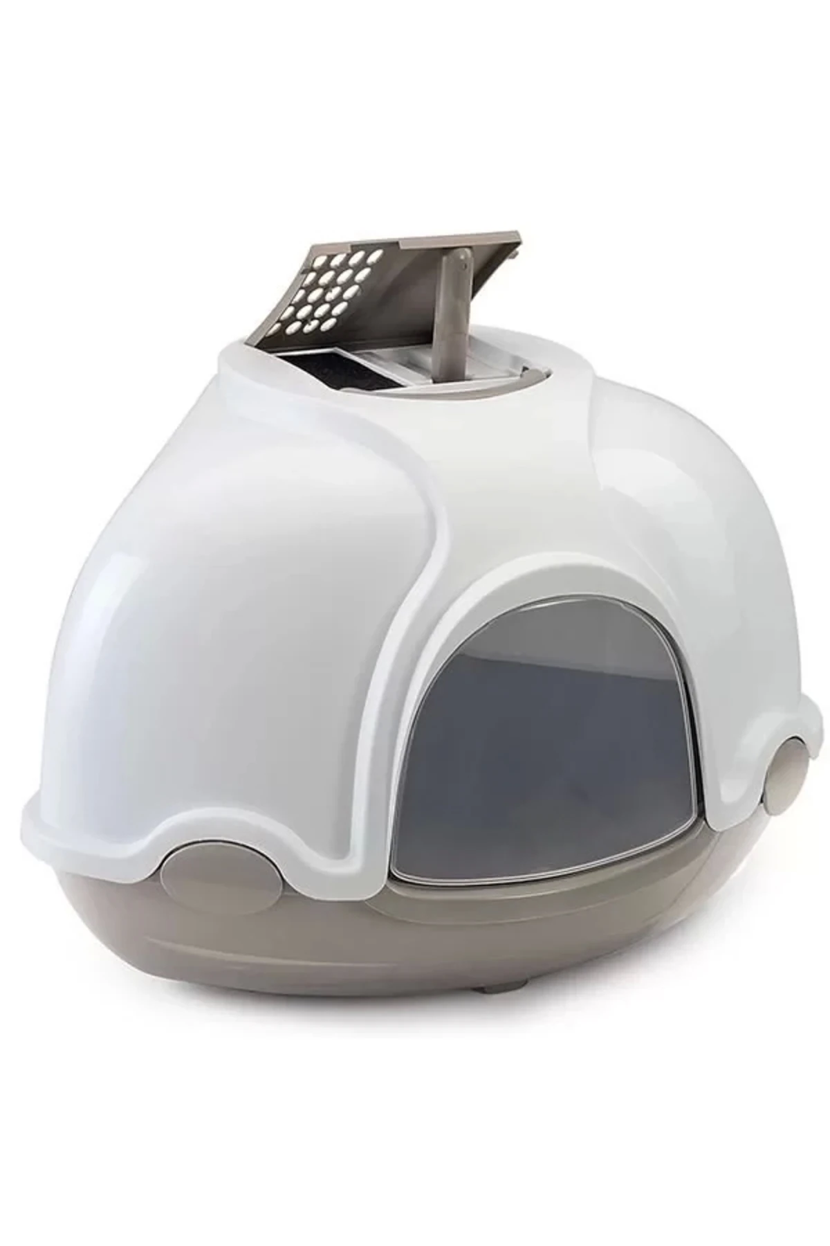 Ginger Kapalı Kedi Tuvaleti Beyaz/Gri 52x52x44.5 Cm
