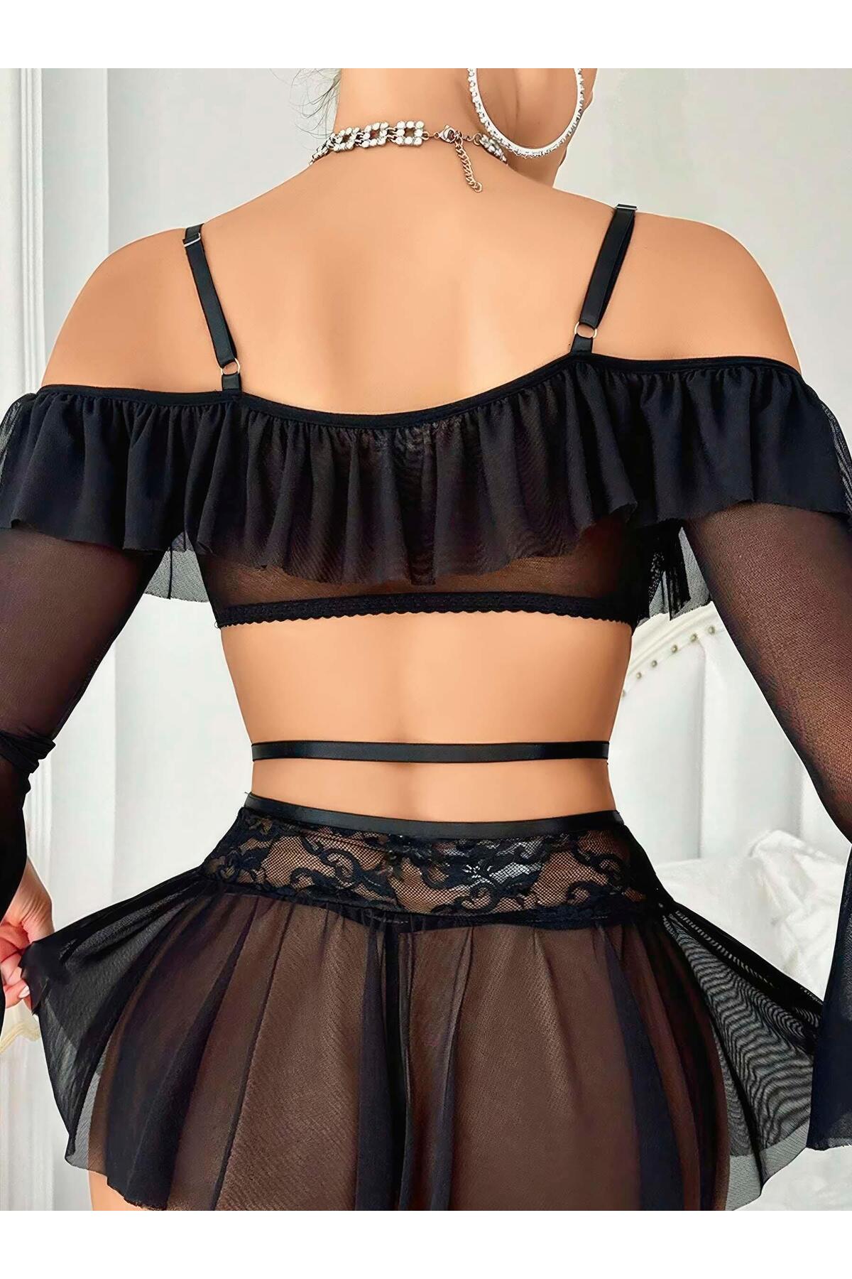 eyesof Kadın Siyah Etek Bustiyer Sexy Gecelik Takım 2157