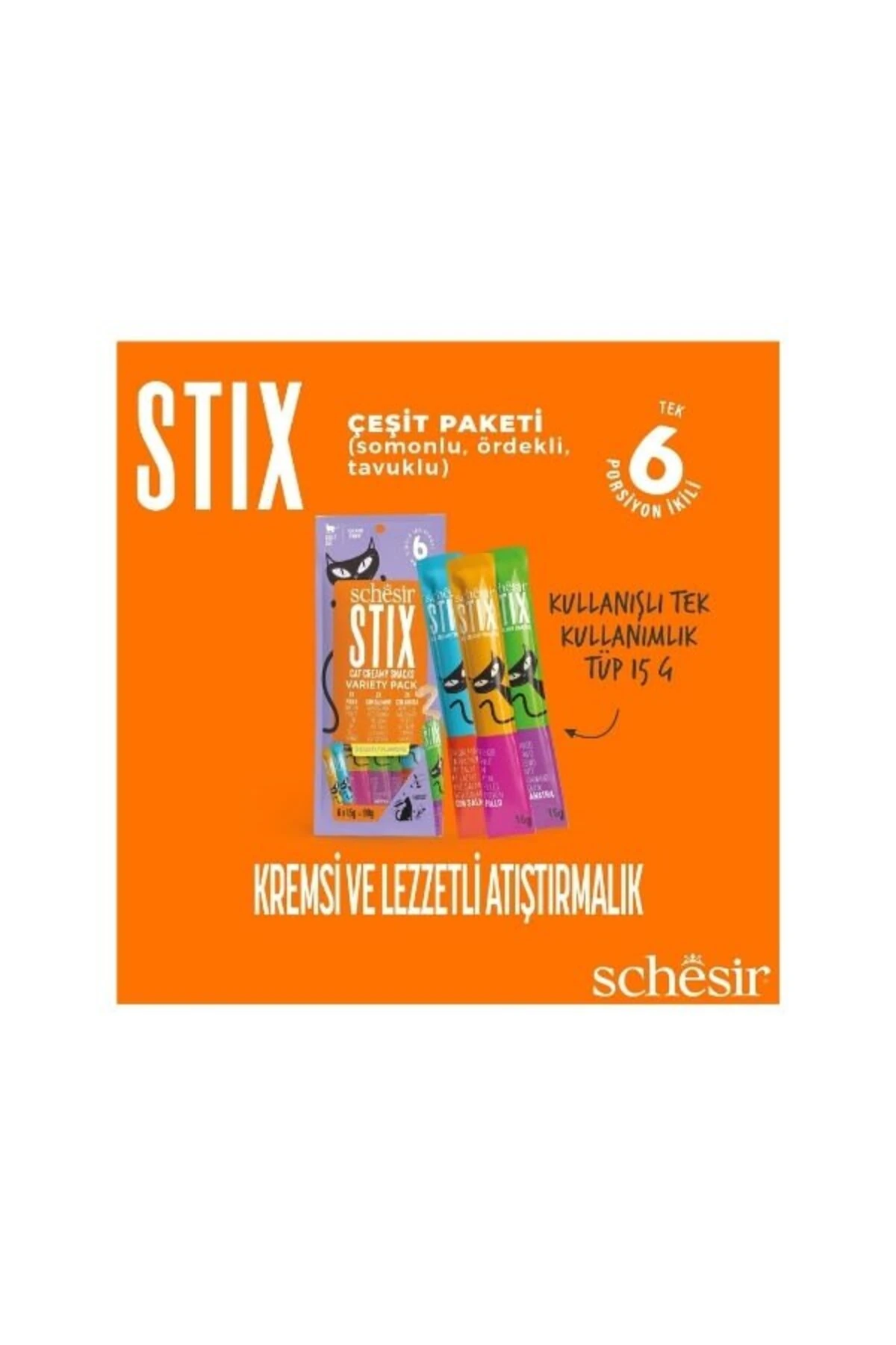 Schesir Cat Stick Karışık Lezzetli Sıvı Kedi Ödül Maması 6 Adet 15 Gr
