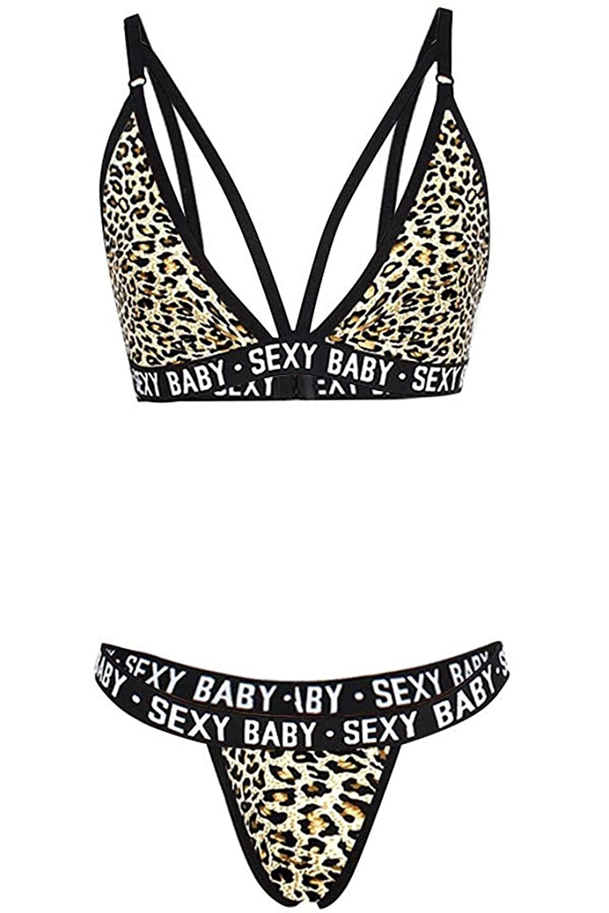 Kadın Leopar Desenli Yazı Detaylı Ipli Sütyen Takımı – Modern, Konforlu ve Günlük Kombinlere Uygun