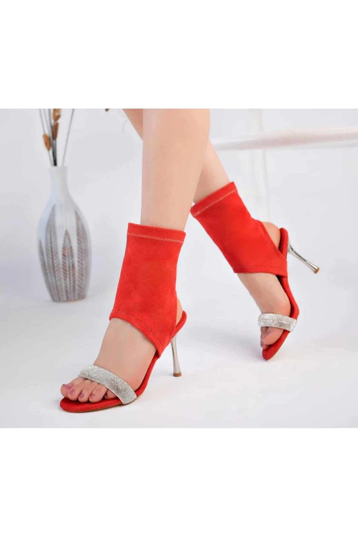 Brit Turuncu Süet Booite Kadın Topuklu Ayakkabı