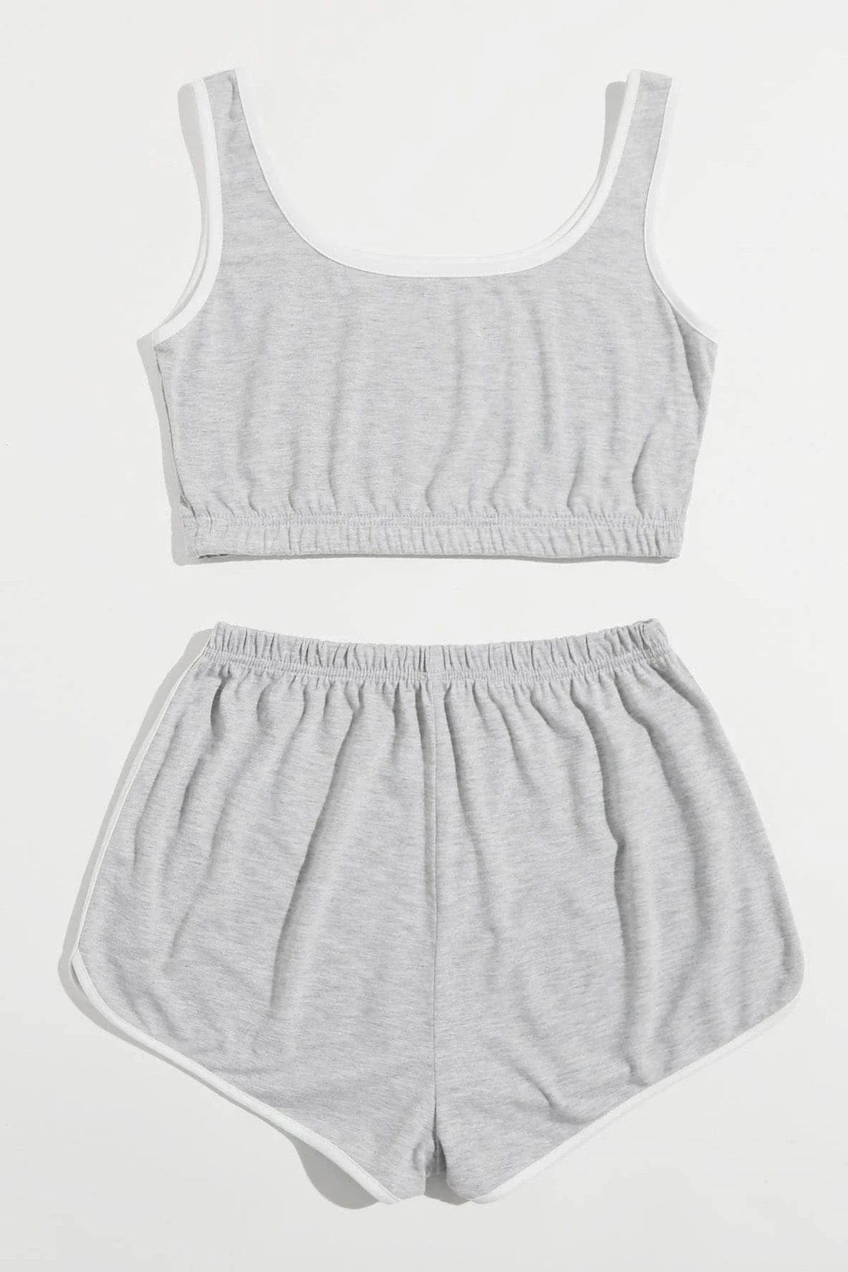 Kadın Gri Askılı Crop Top ve Şortlu Gecelik Takım