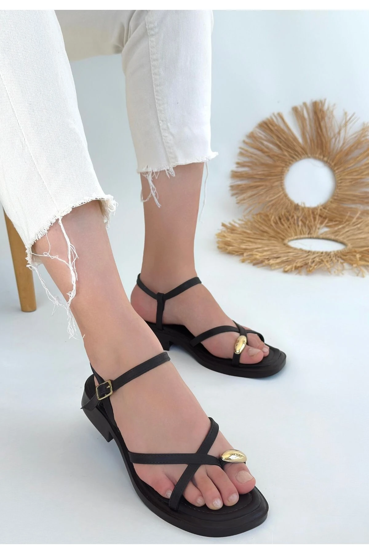 eyesof Nordi Kahverengi Cilt Kemerli Sandalet