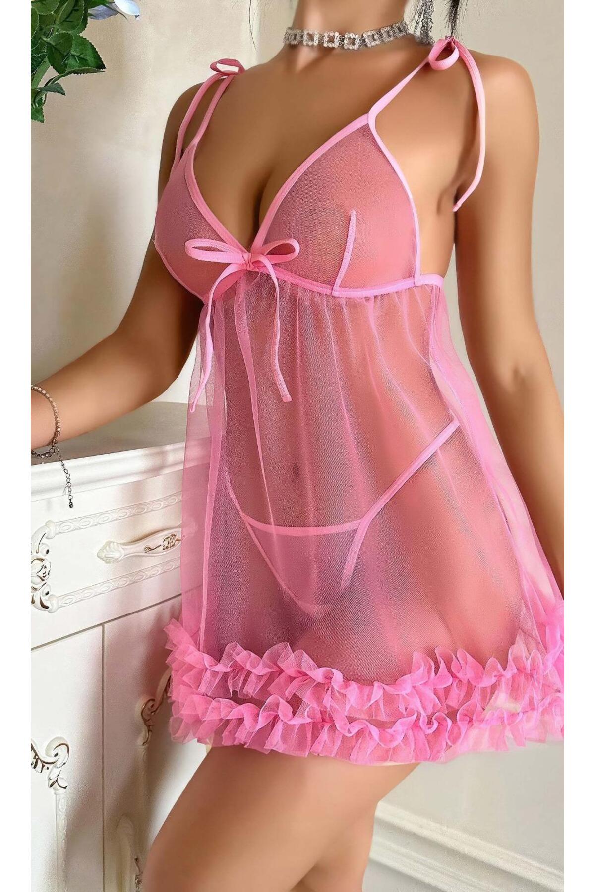 Pembe Kdın Fantezi Gecelik Tül 2096