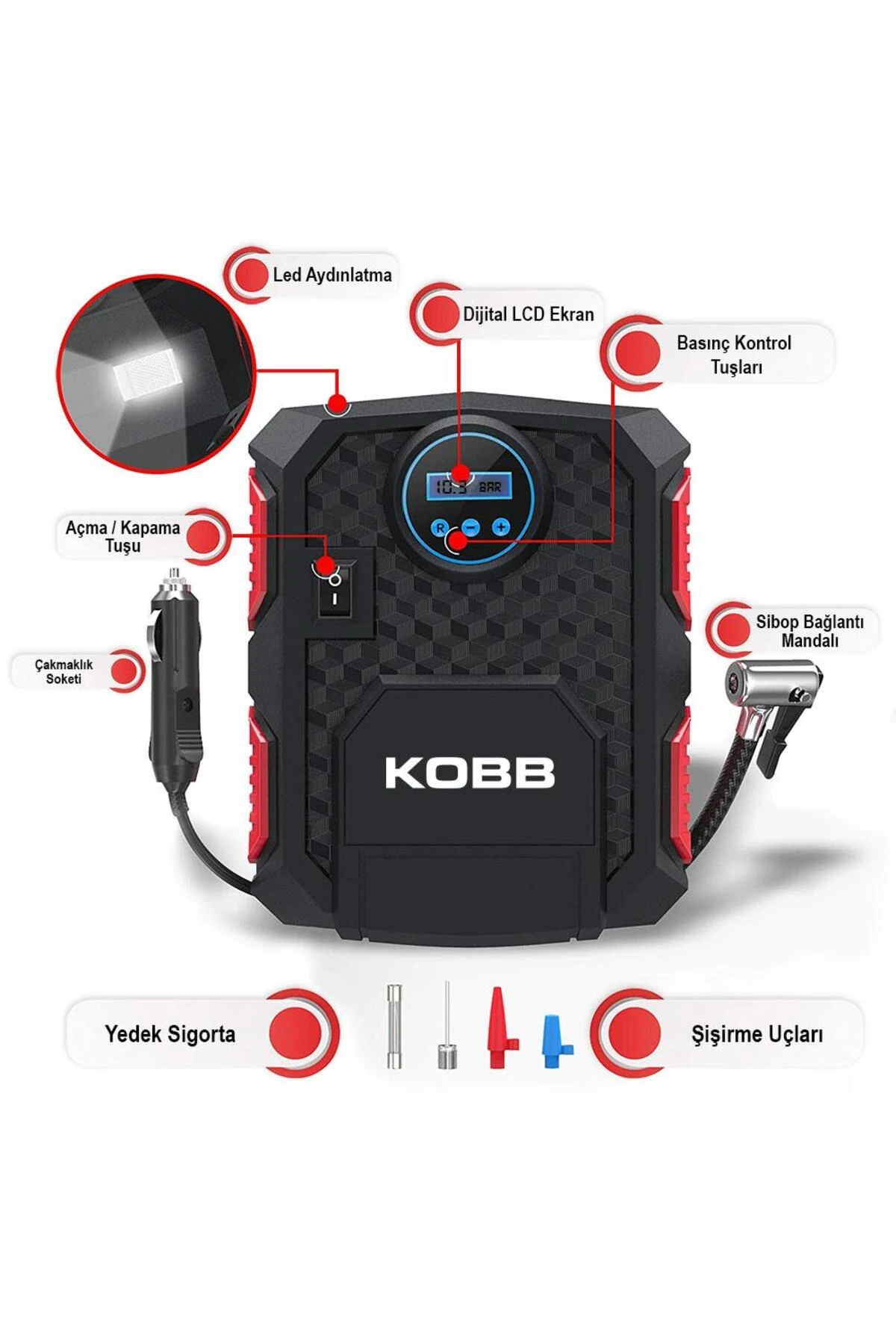 KB200 12Volt 150 PSI Ayarlanabilir Dijital Basınç Göstergeli Hava Lastik Şişirme Pompası