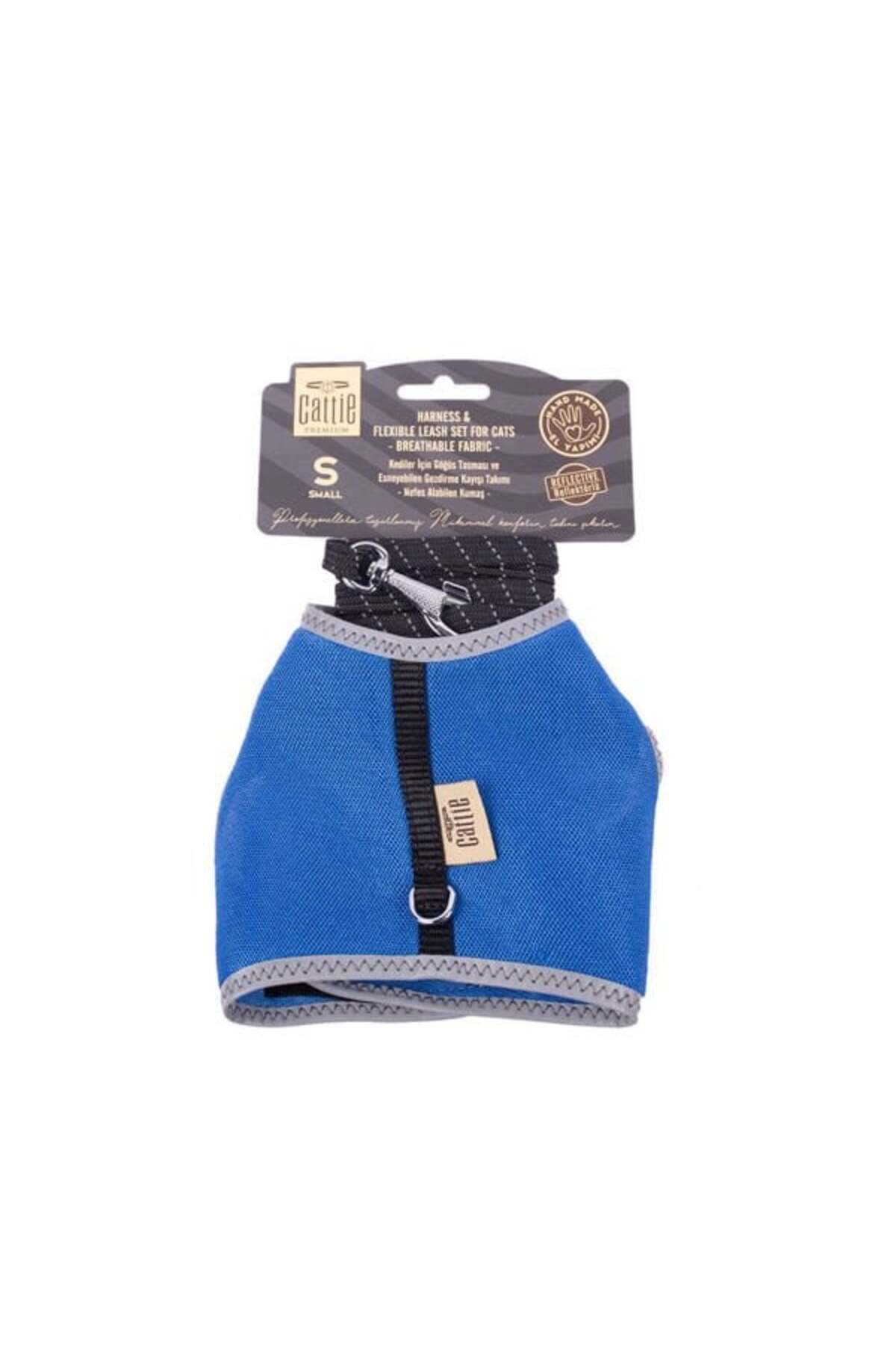 Cattie Havalı Dokuma Kedi Göğüs ve Gezdirme Takımı Small Royal Mavi 1x20-30 Cm