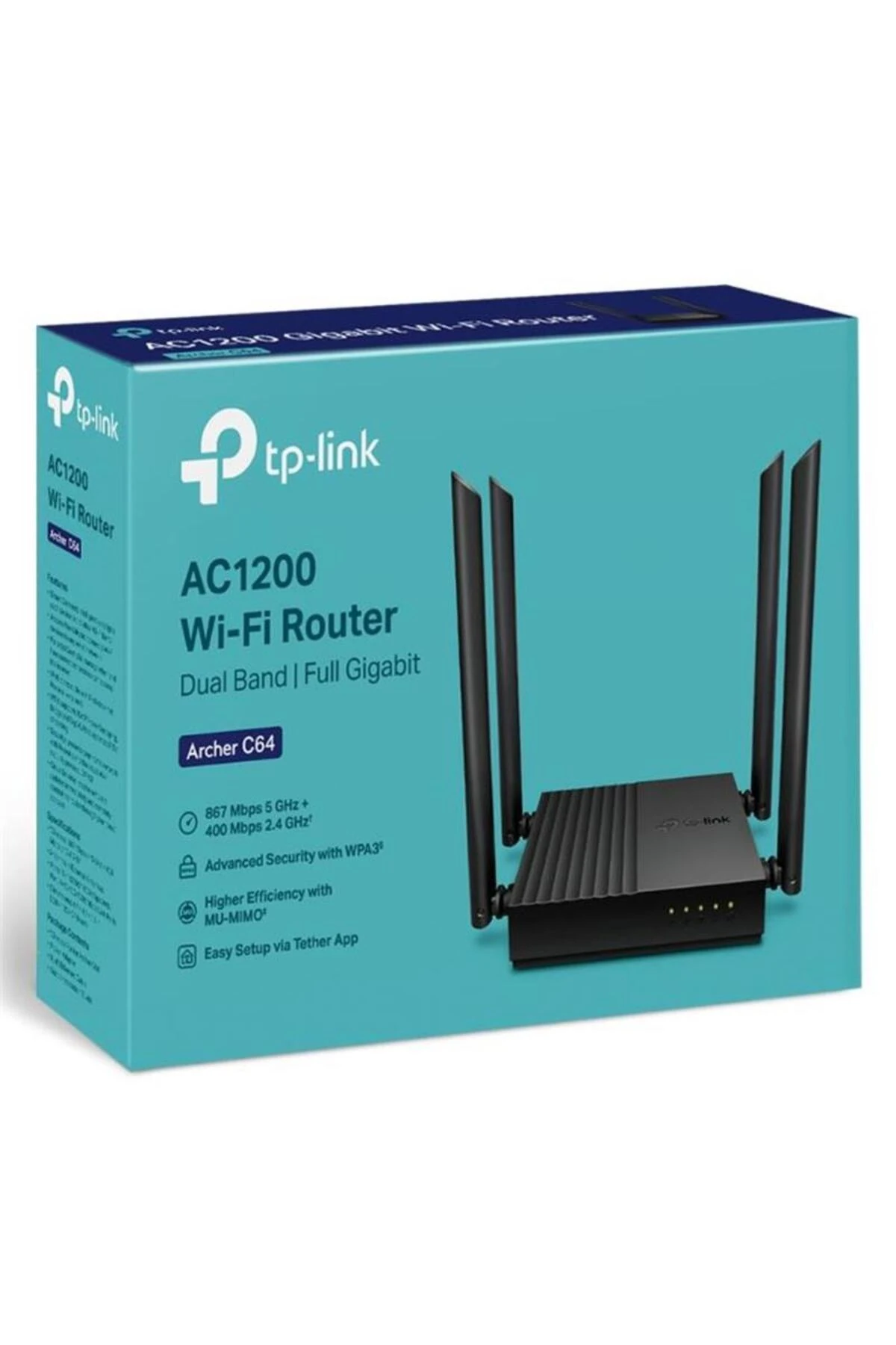 TP-LINK ARCHER C64 AC1200 2.4/5GHZ 1200MBPS MU-MIMO İÇ ORTAM KABLOSUZ WIFI ROUTER