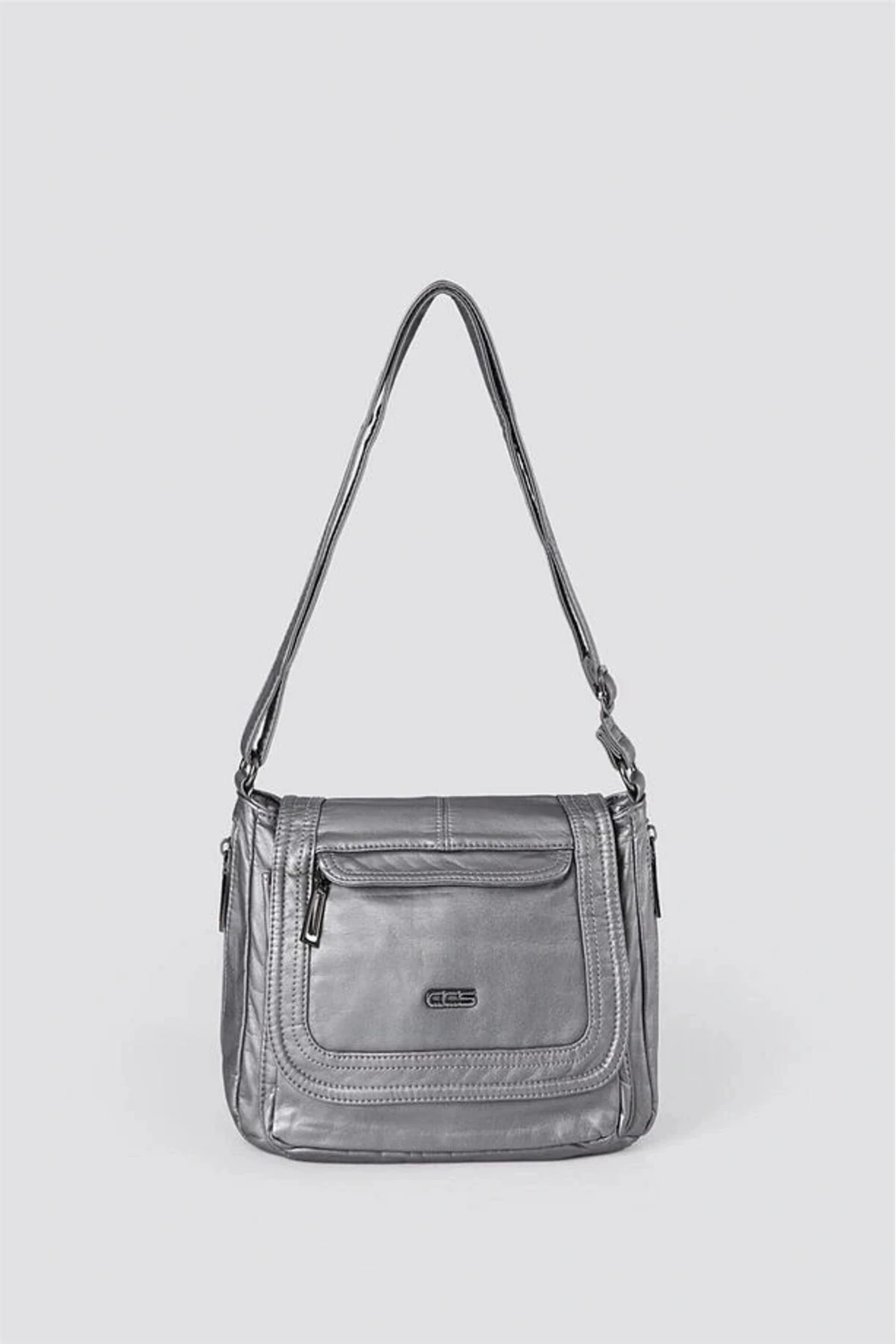 Ziwen Gri Cilt Omuz Çantası