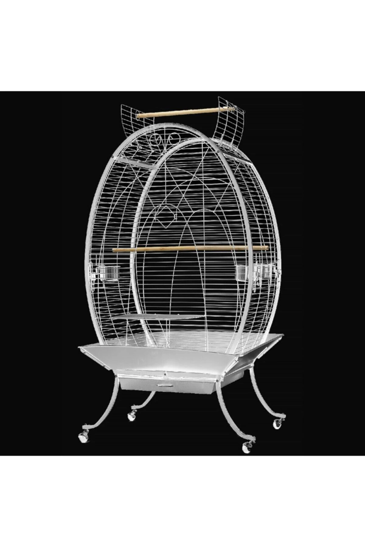 Oval Papağan Kafesi Ayaklı Beyaz 89x60x159