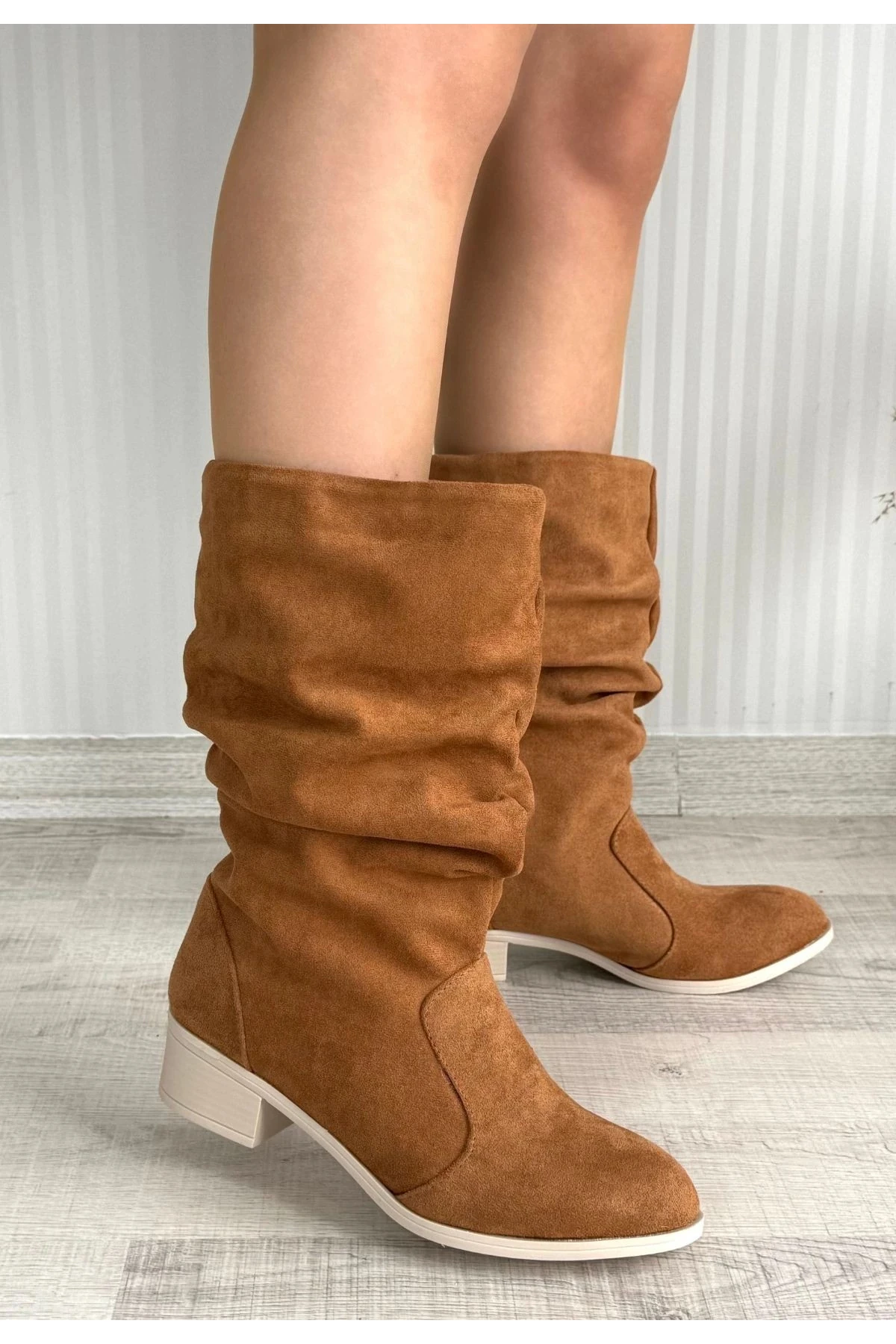 Jolin Taba Süet Topuklu Çizme