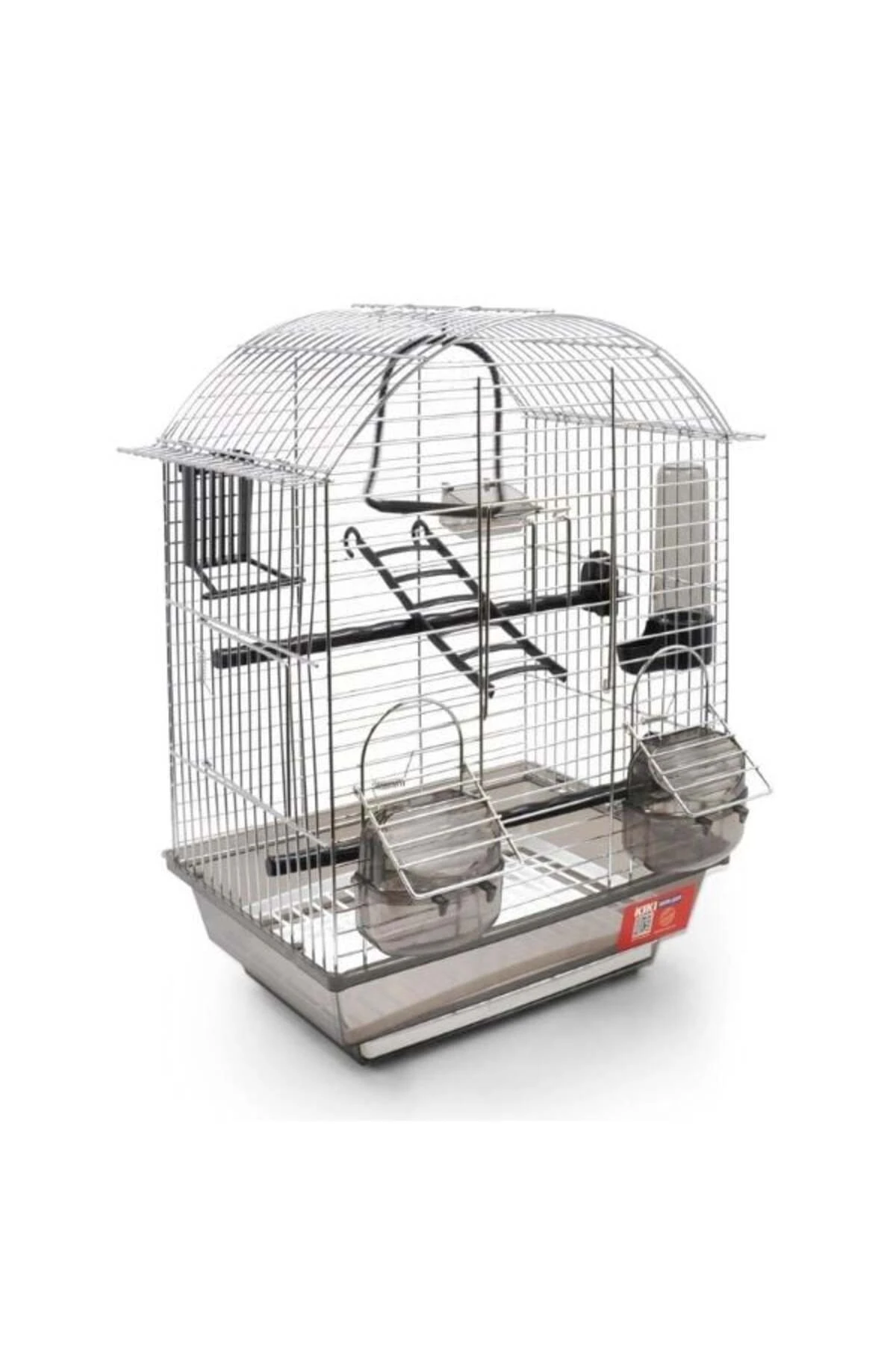 Kiki Excellent Yuvarlak Çatılı Çift Kapılı ve Yemlikli Muhabbet Kuşu Kafesi Krom
