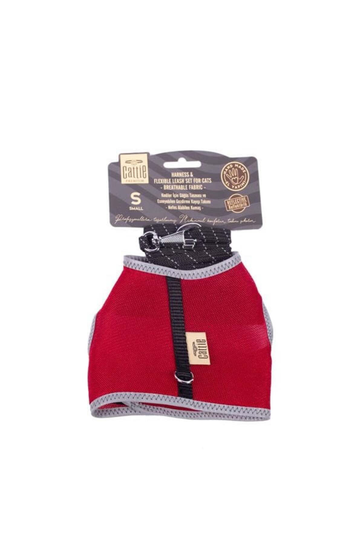 Cattie Havalı Dokuma Kedi Göğüs ve Gezdirme Takımı Small Kırmızı 1x20-30 Cm