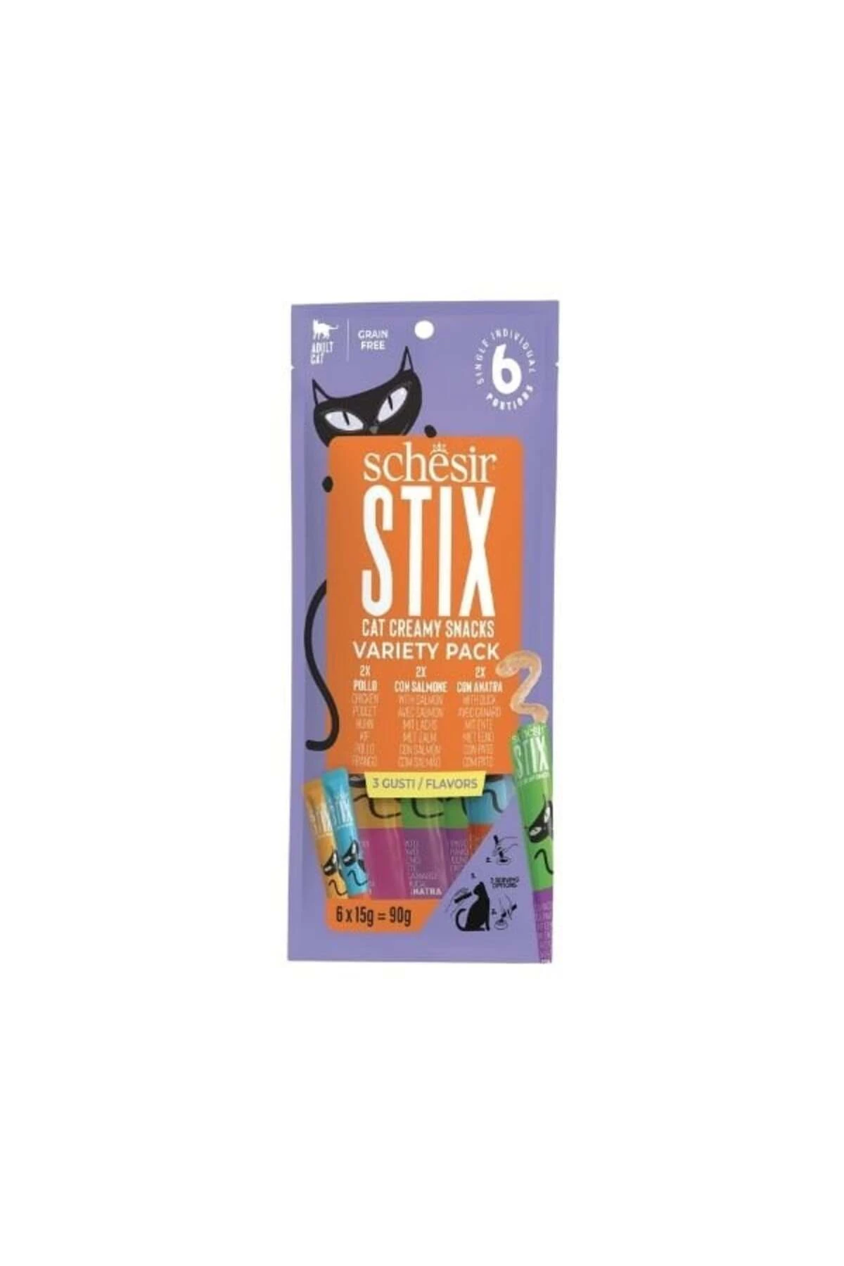 Schesir Cat Stick Karışık Lezzetli Sıvı Kedi Ödül Maması 6 Adet 15 Gr