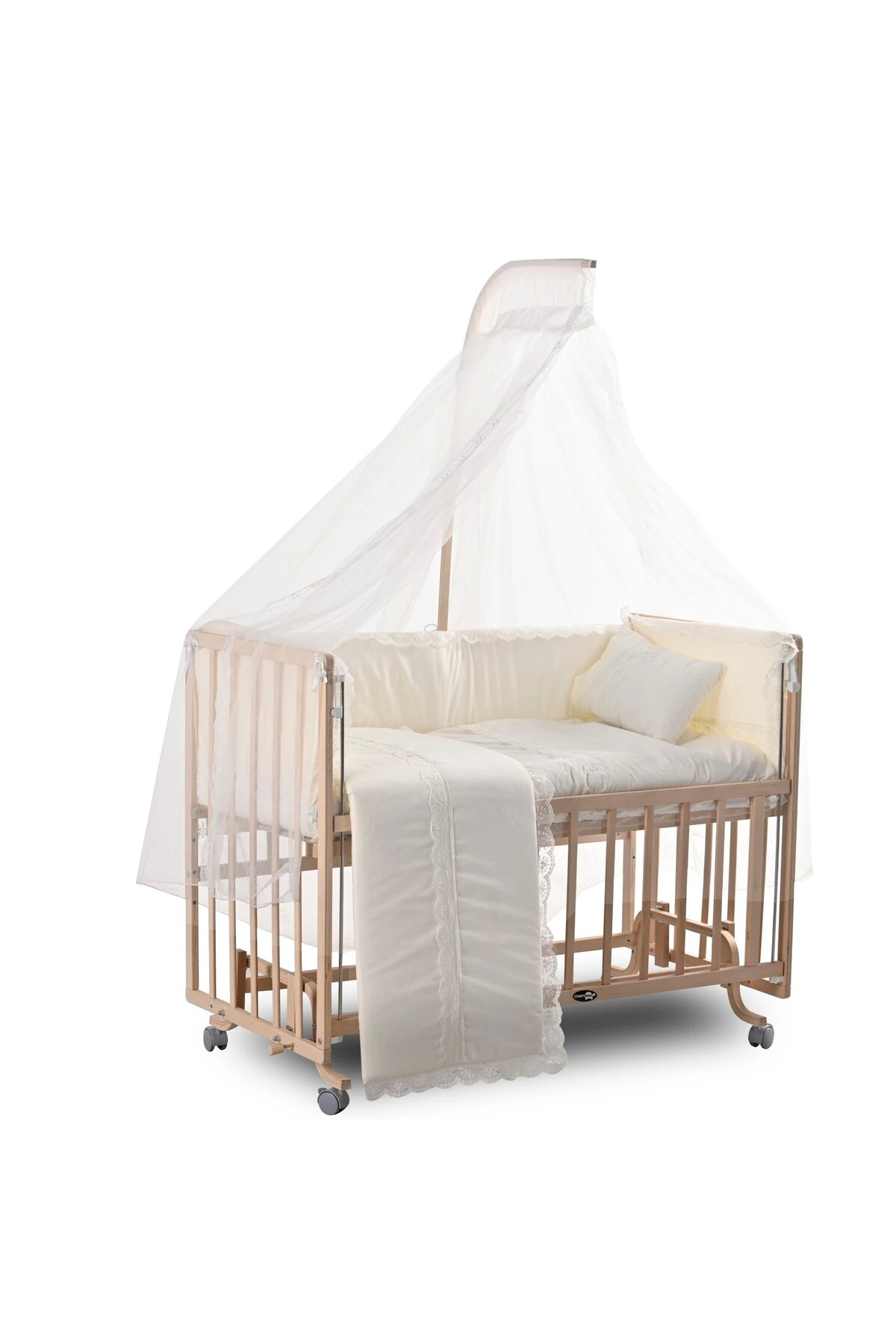 ComfyMax Sallanır Anne Yanı Doğal Ahşap Beşik ve Uyku Seti - 60x120 cm