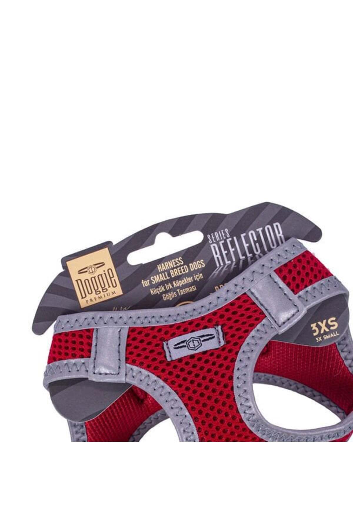Doggie Havalı Dokuma Reflektör Küçük Irk Köpek Göğüs Tasması Xxxsmall Kırmızı 22-26 Cm