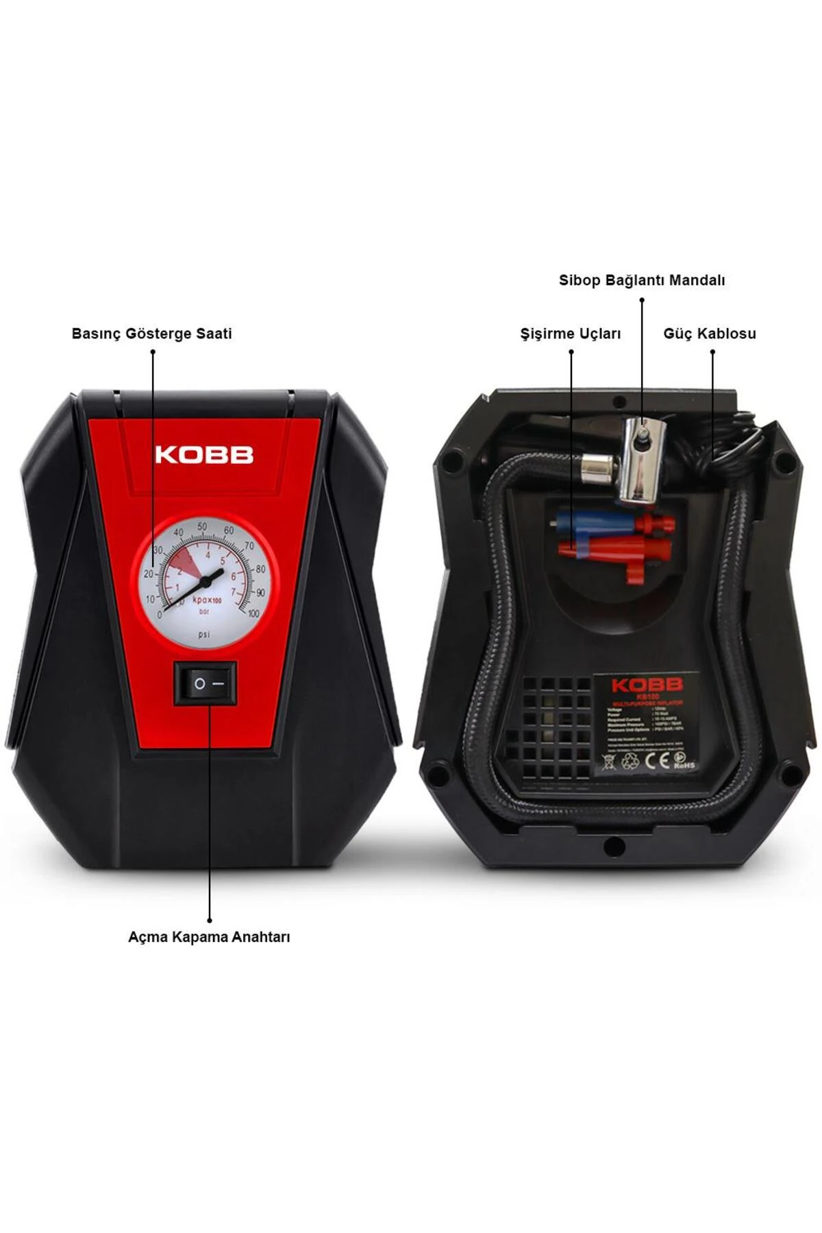 KOBB KB100 12Volt 100 PSI Analog Göstergeli Hava Lastik Şişirme Pompası