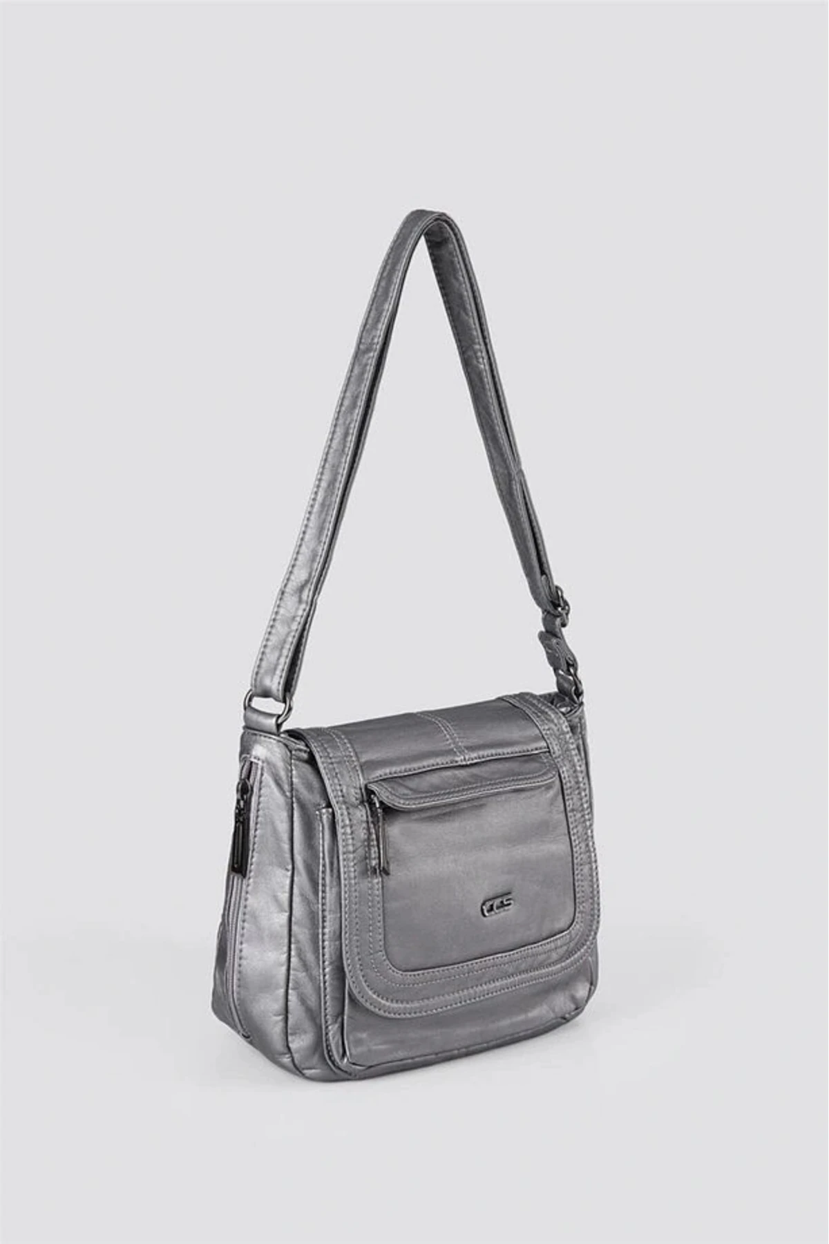 Ziwen Gri Cilt Omuz Çantası
