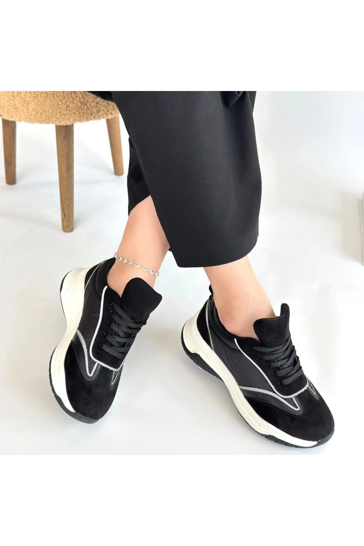 Mark Siyah Cilt Bağcıklı Spor Ayakkabı