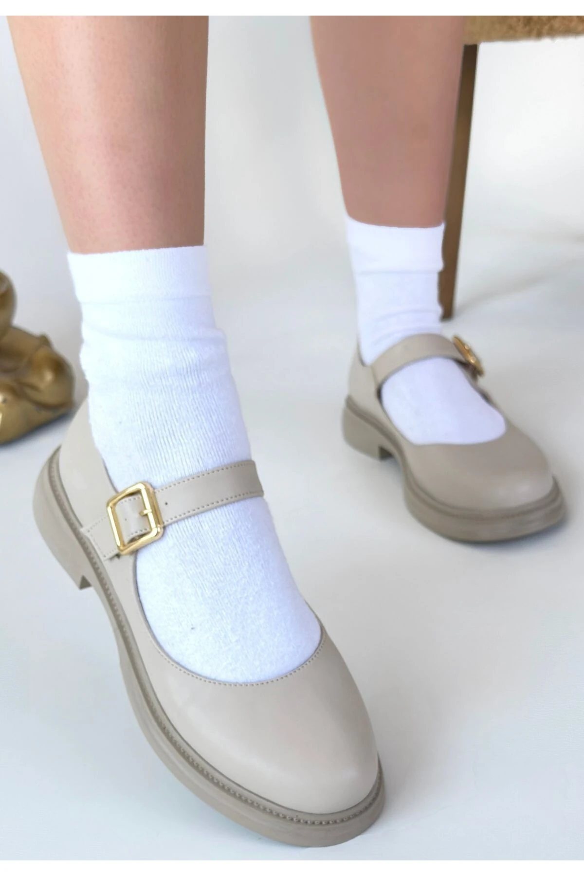 Yokox Bej Cilt Oxford Ayakkabı - Lisinya