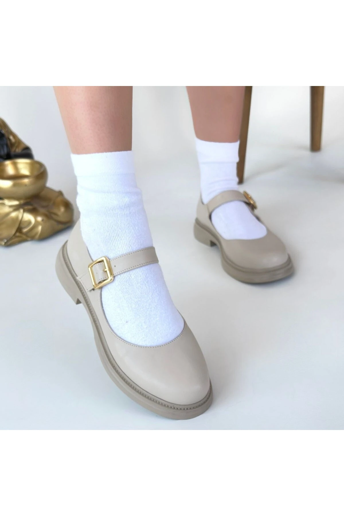 Yokox Bej Cilt Oxford Ayakkabı - Lisinya