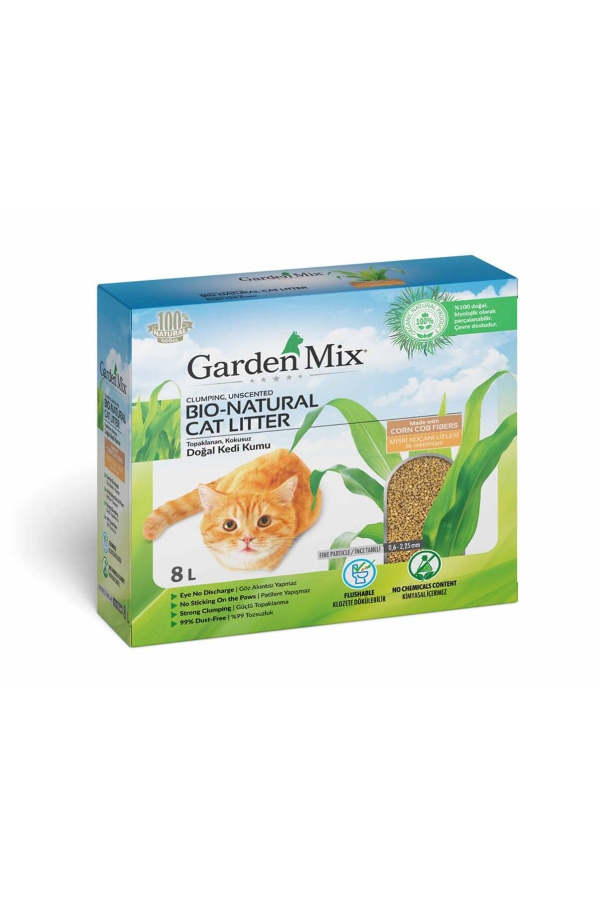 Gardenmix Topaklanan Mısır Lifli Kedi Kumu 8l