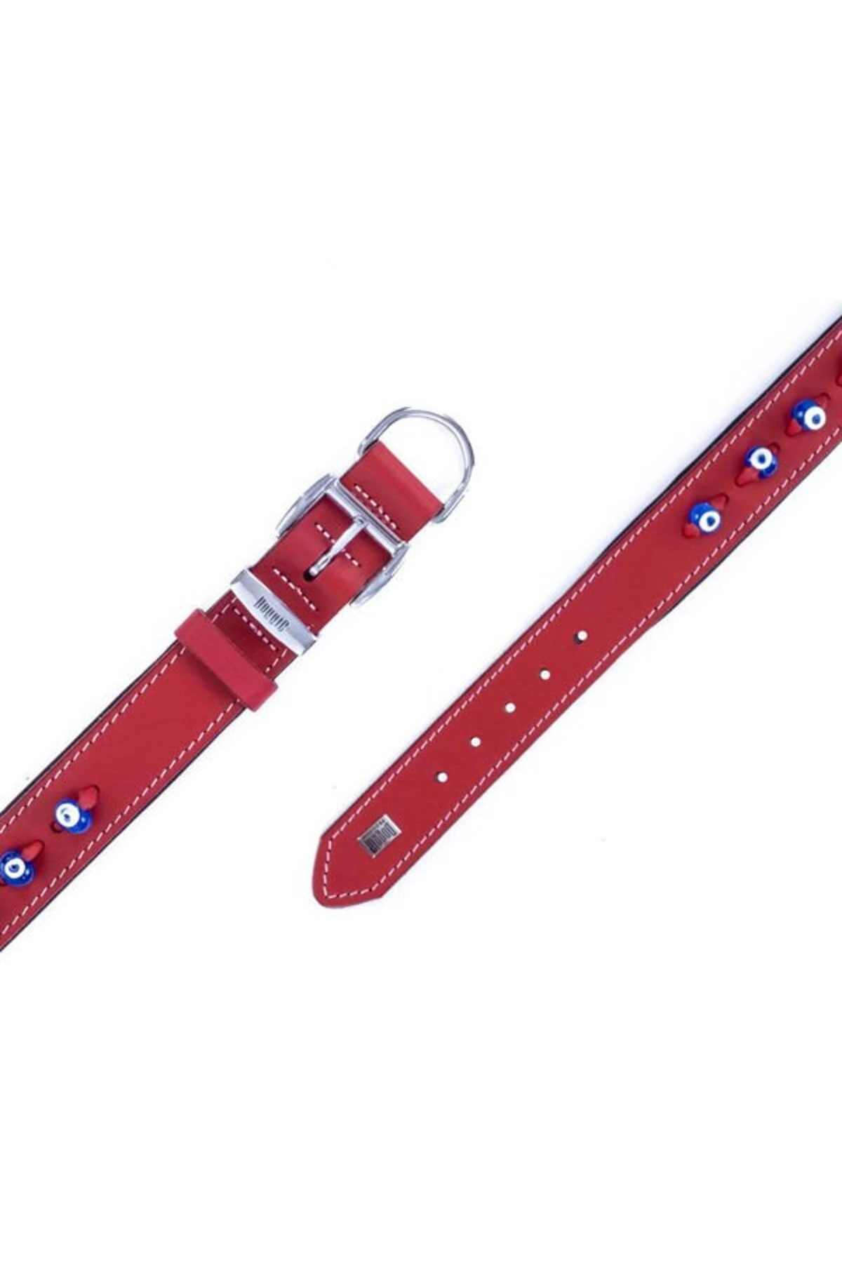 Doggie Comfort Deri Nazar Boncuklu Köpek Boyun Tasması Large Kırmızı 4x57-65 Cm