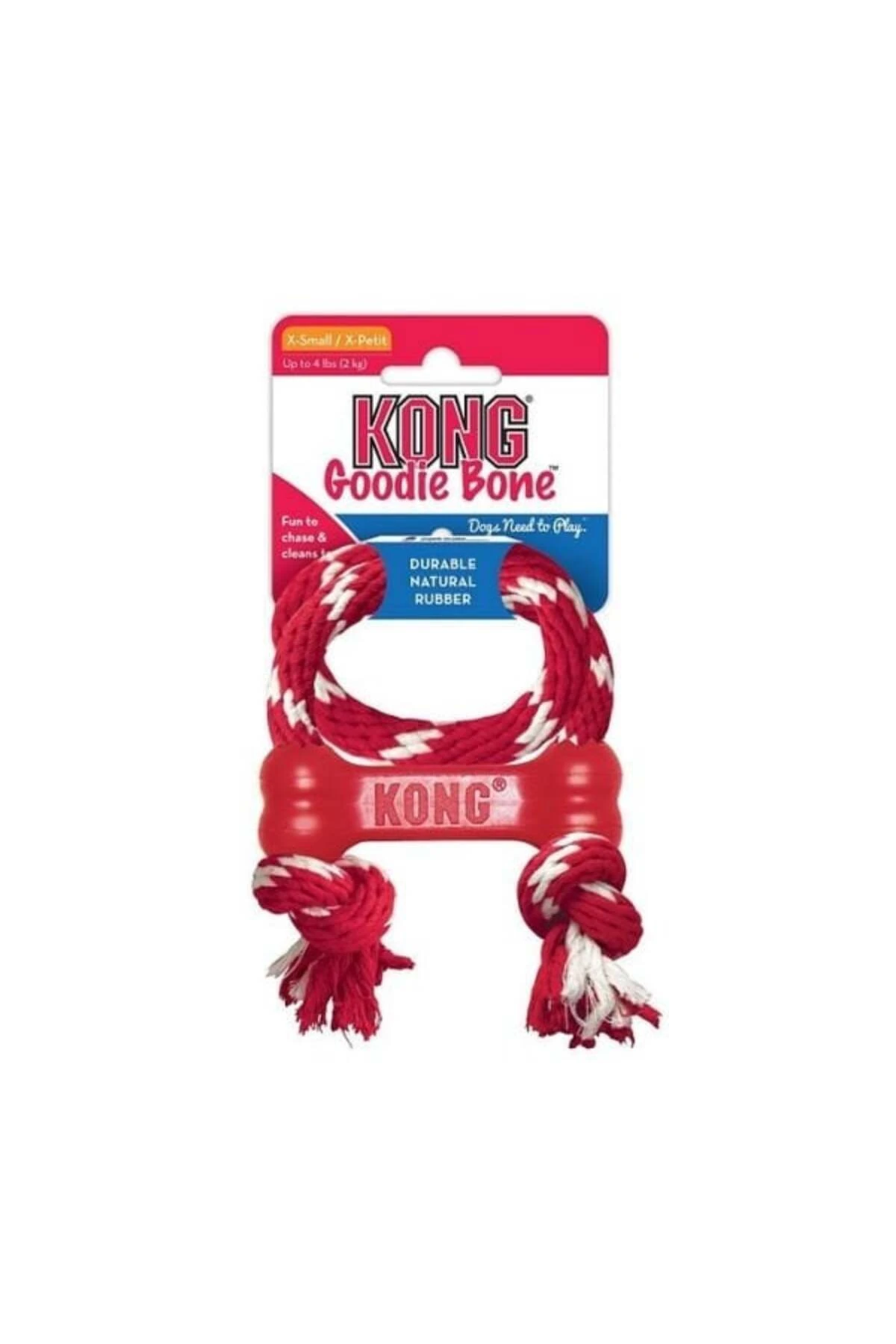 Kong Goodie Bone Kemik Şeklinde İp Sallantılı Köpek Oyuncağı Xsmall Kırmızı