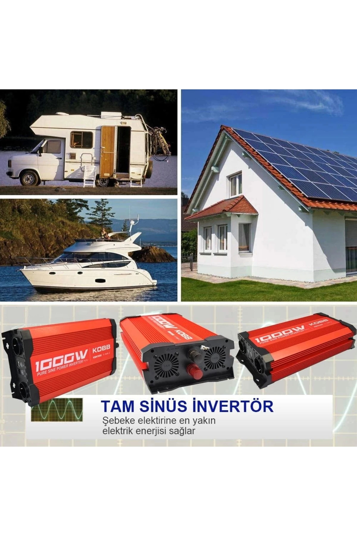 KBN1000 12V/220V 1000Watt Tam Sinüs Dönüştürücü İnvertör