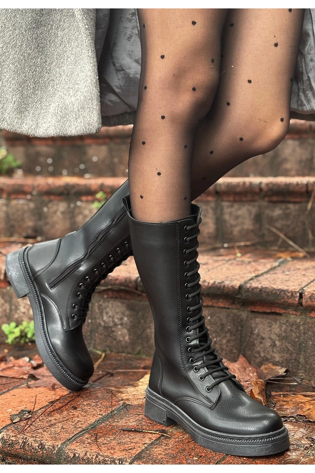Dorin Siyah Cilt Bağcıklı Çizme