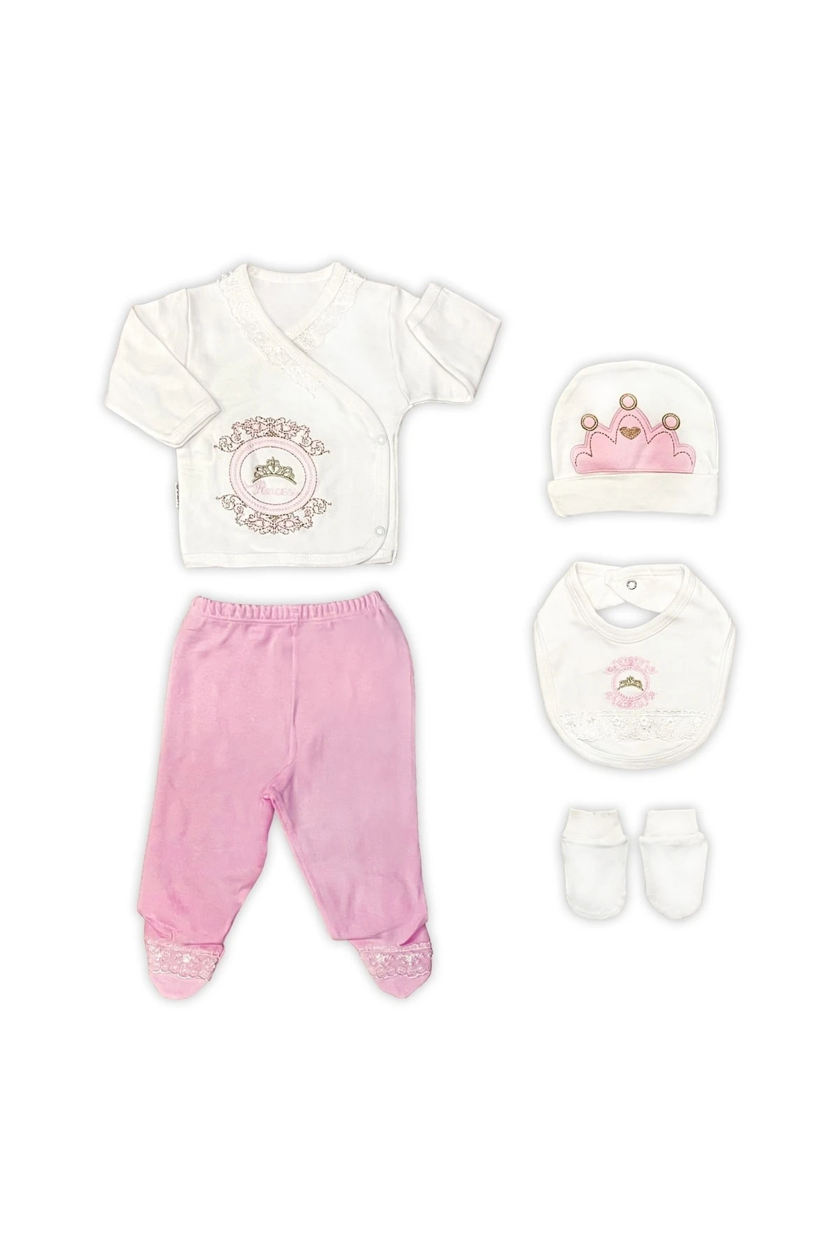 Sema Baby Prenses Lüks 5 Parça Hastane Çıkışı Zıbın Seti