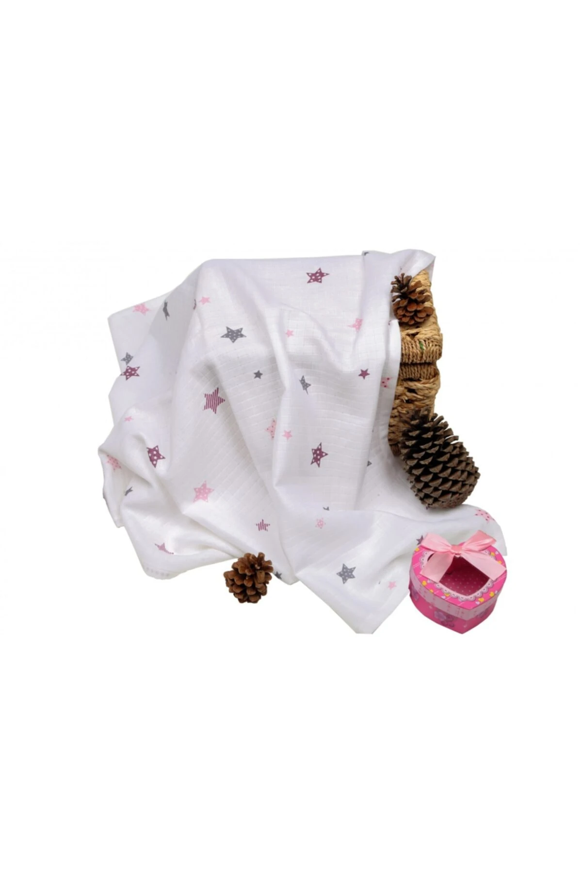 Çok Amaçlı Müslin Örtü 100x80 cm - Pembe Yıldız 8682476853124