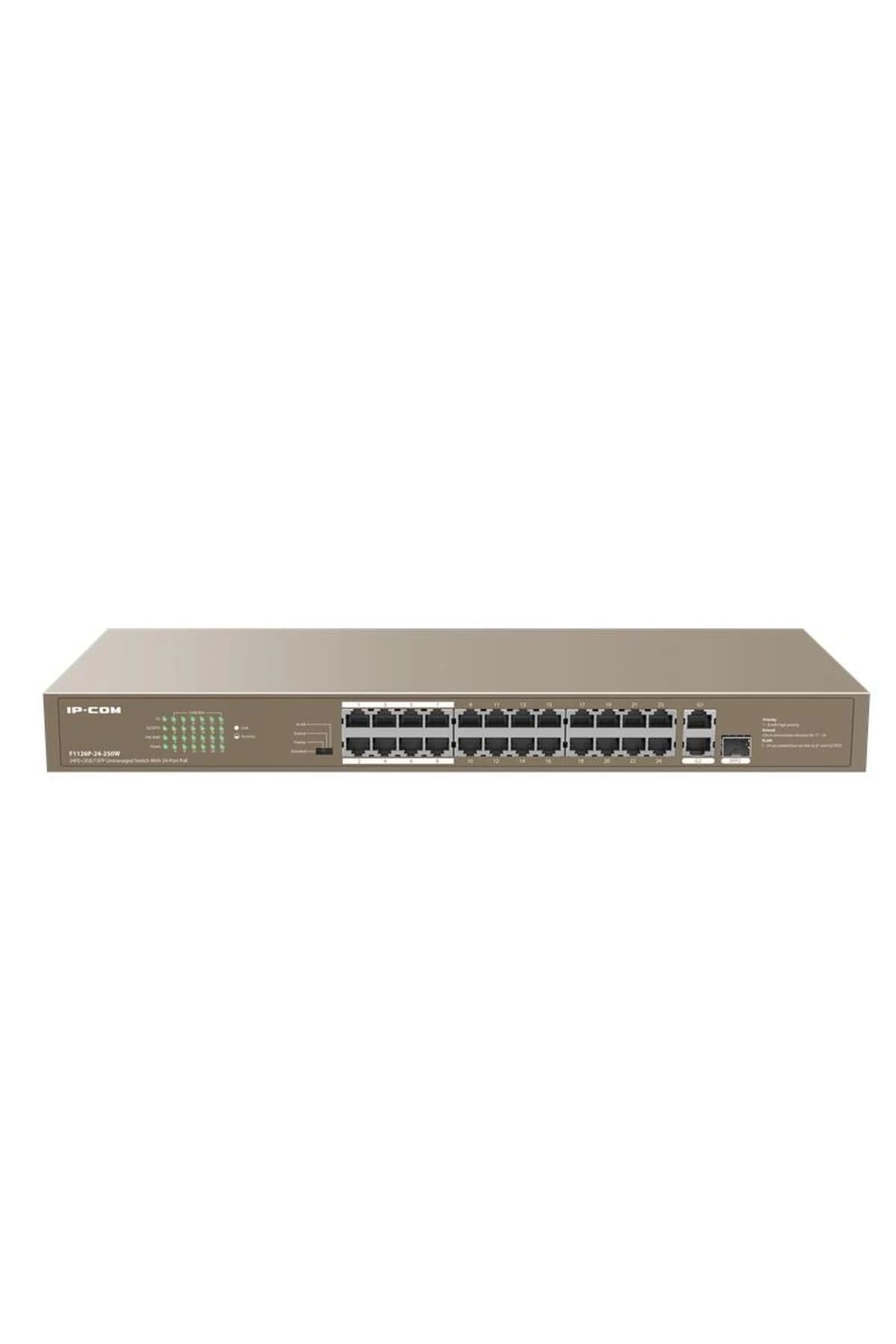 IP-COM F1126P-24-250W 24 PORT 10/100+ 2XRJ45/1X1GB SFP COMBO 250W POE RACMOUNT SWITCH