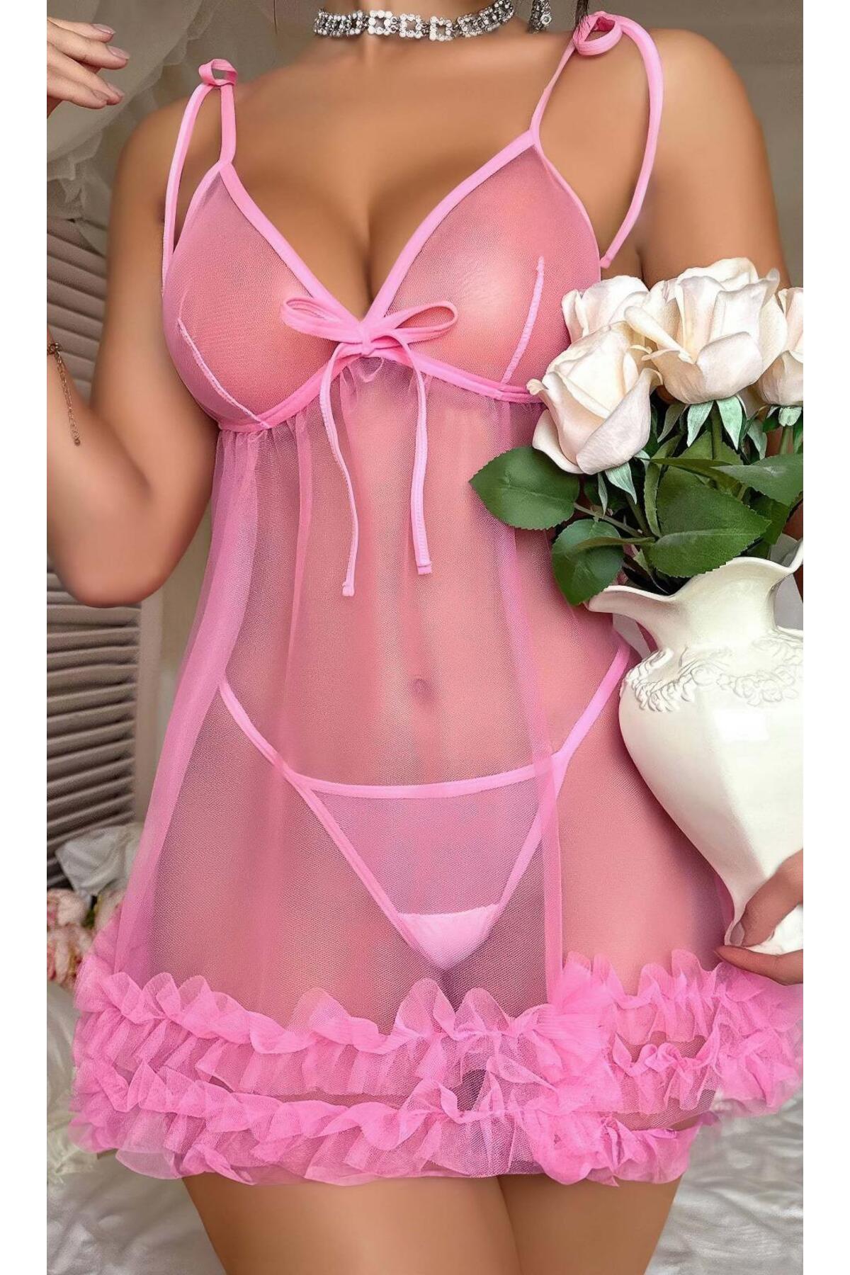 Pembe Kdın Fantezi Gecelik Tül 2096