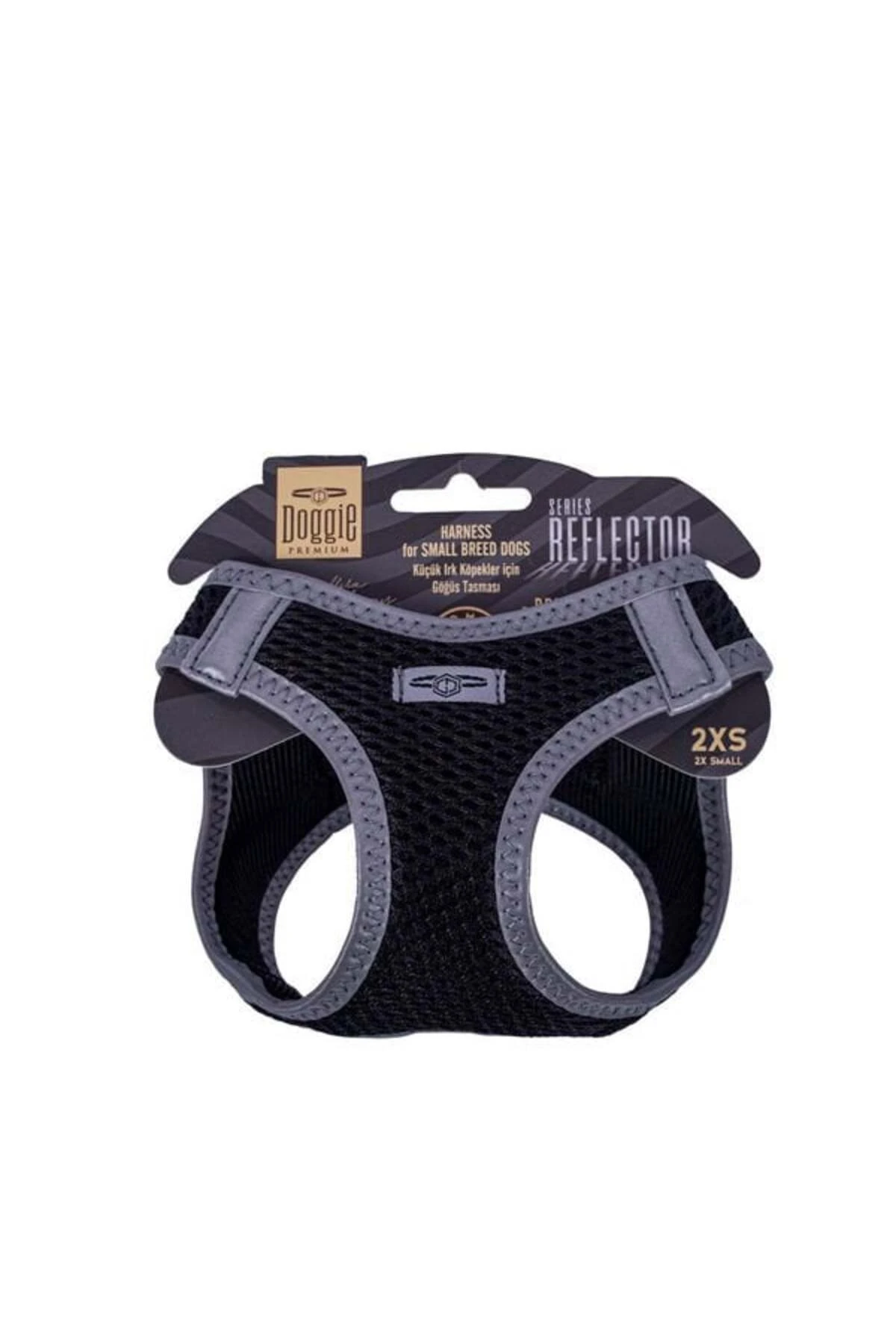 Doggie Havalı Dokuma Reflektör Küçük Irk Köpek Göğüs Tasması Xxsmall Siyah 26-30 Cm