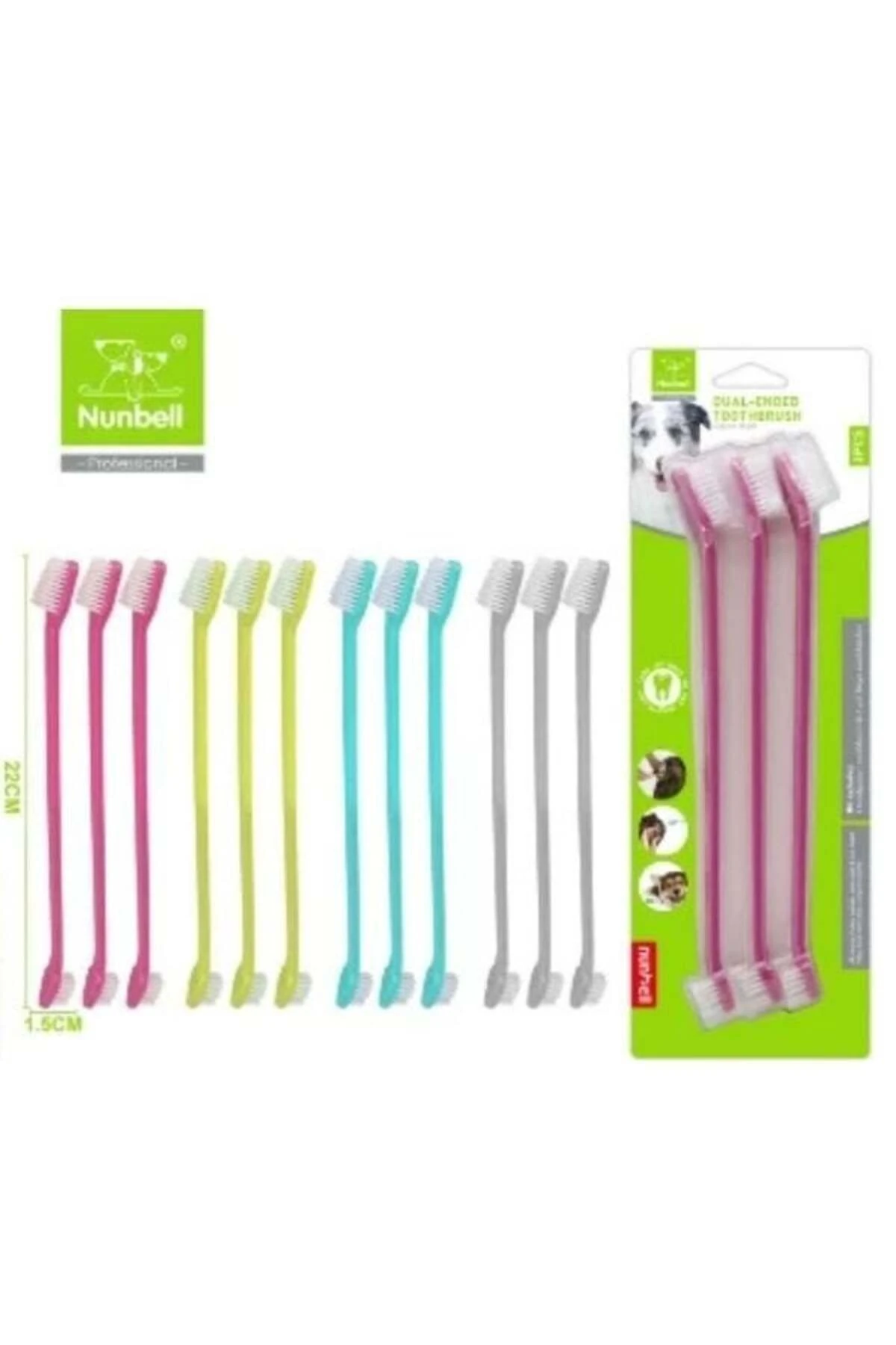 Nunbell İki Uçlu Kedi ve Köpek Diş Fırçası 3 Adet 22 Cm