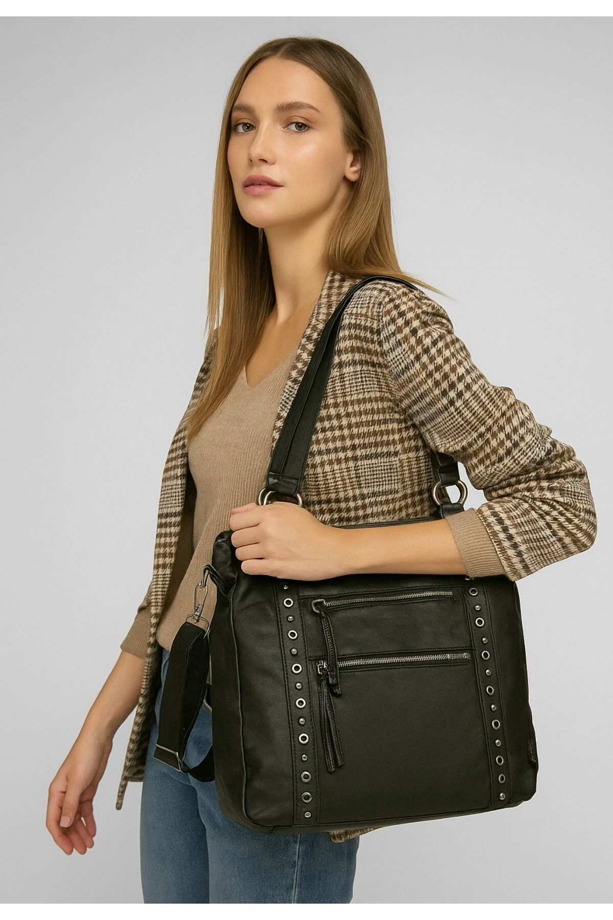 eyesof Çetya Siyah Cilt Omuz Çantası