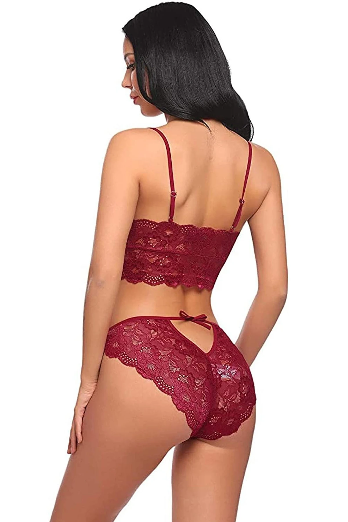 Kadın Bordo Belden Bağlamalı Şık Büstiyer Sütyen