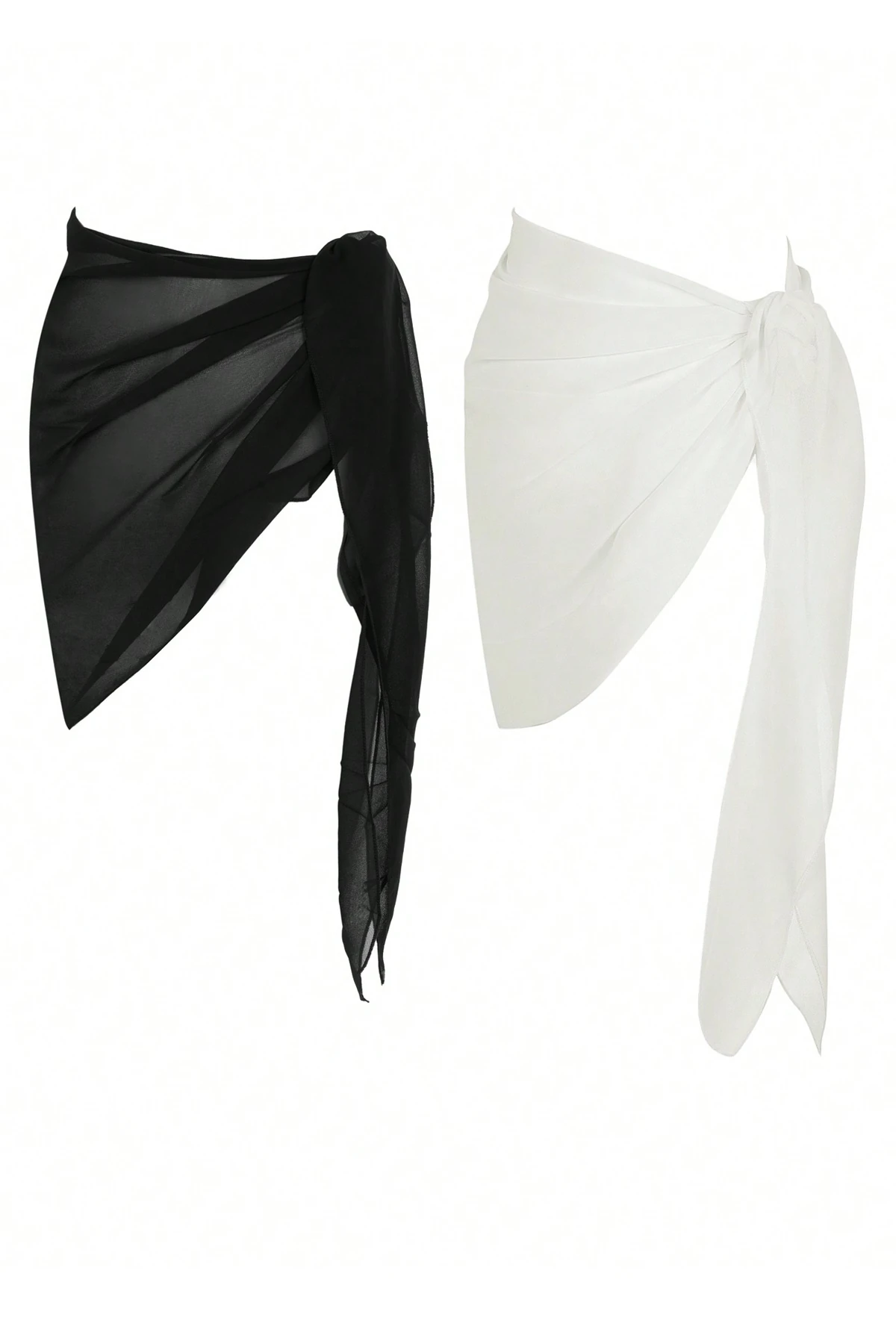 Kadın Siyah Beyaz Transparan Belden Bağlamalı Pareo 2'li – Modern ve Şık Tasarım