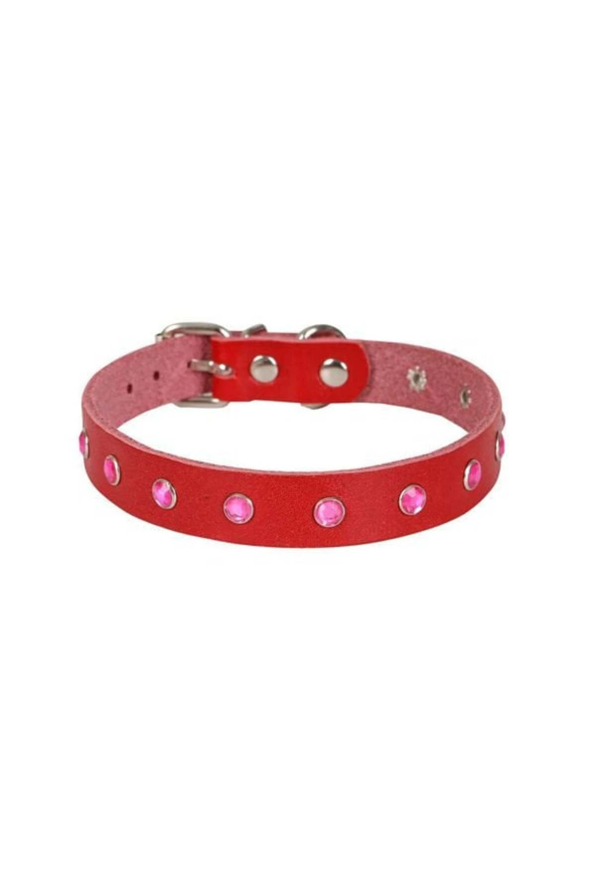 Cattie Gerçek Deriden Taşlı Kedi Boyun Tasması Xlarge Kırmızı 1.5x26-31 Cm